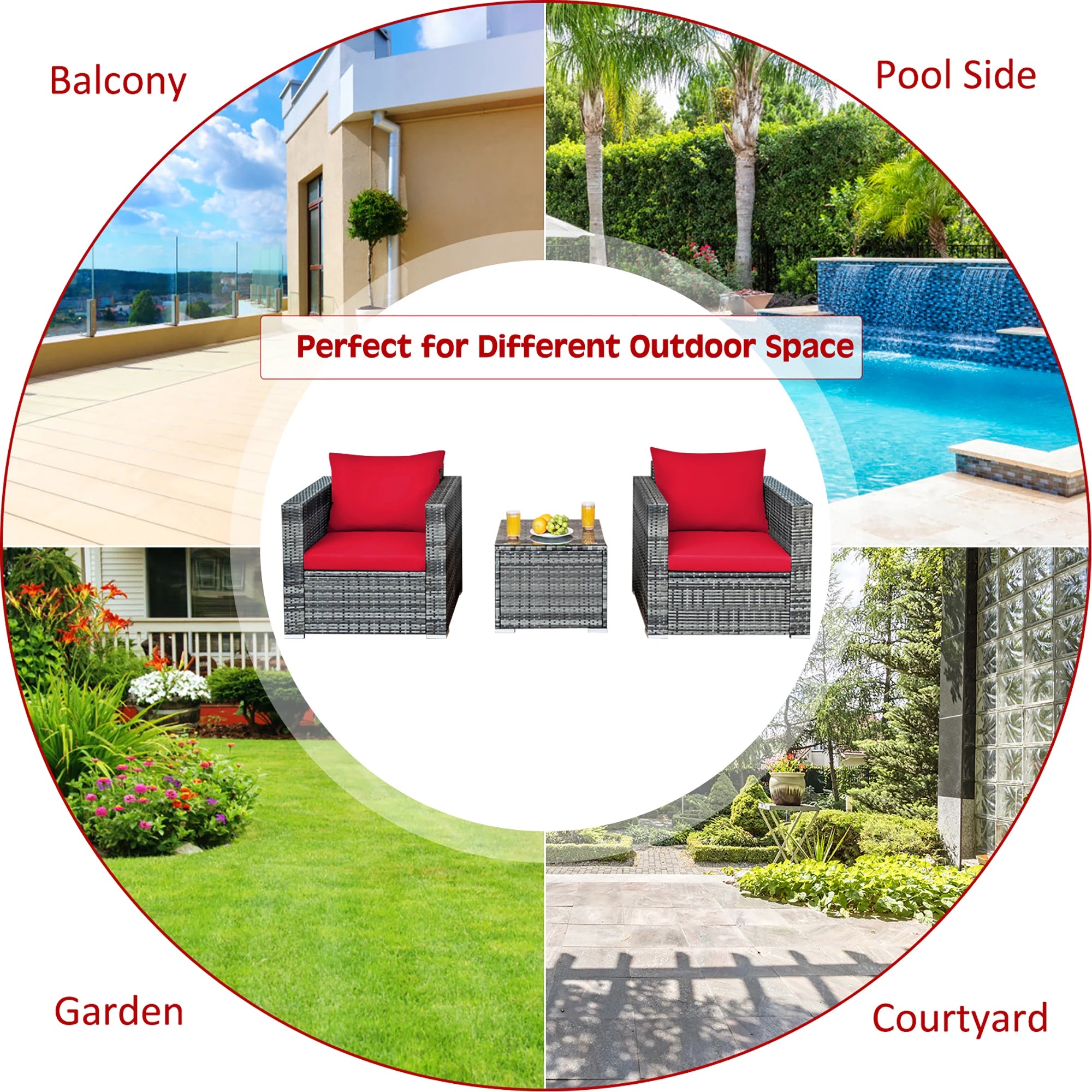 Patio Rattan Furniture Bistro Set Cushioned Sofa Chair Table