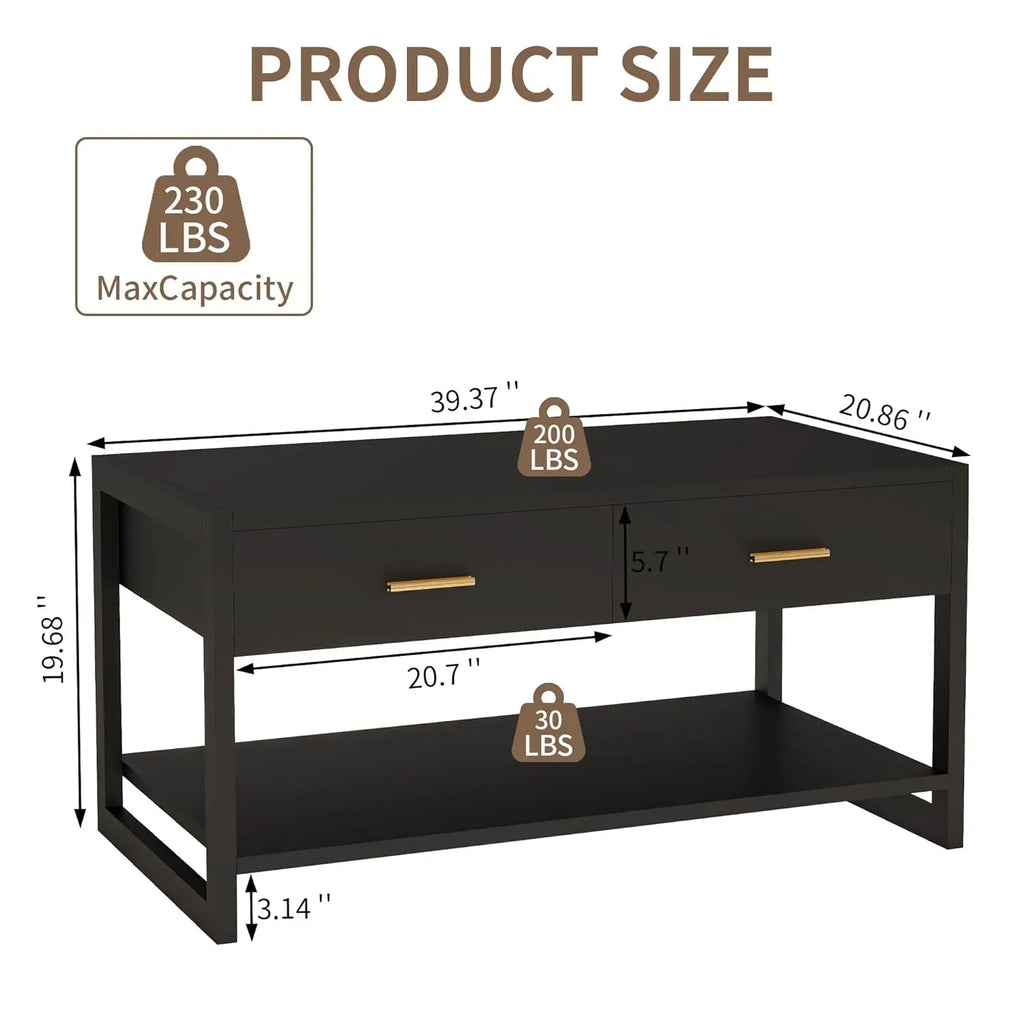 Sensor Light Storage Coffee Table with Drawers