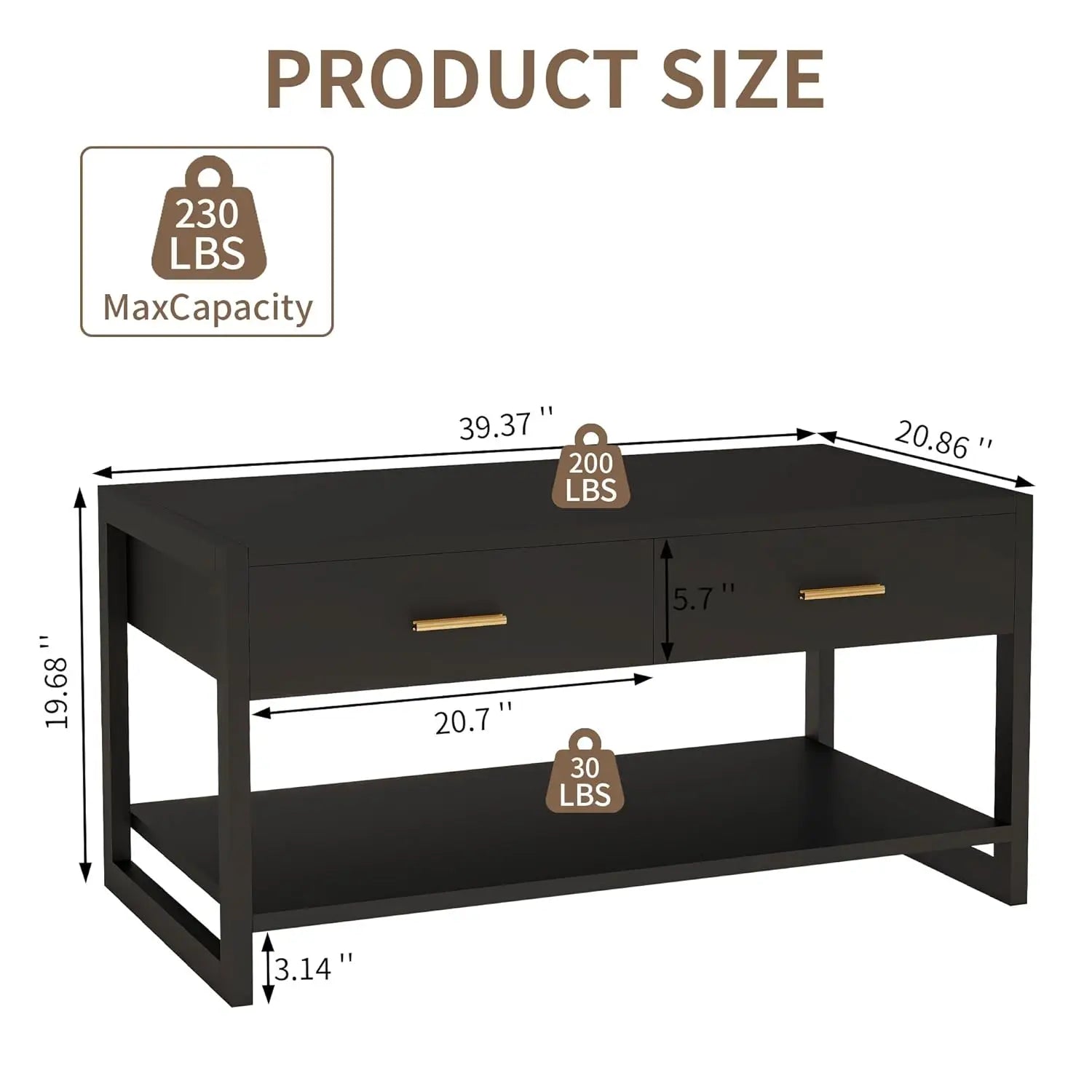 Sensor Light Storage Coffee Table with Drawers