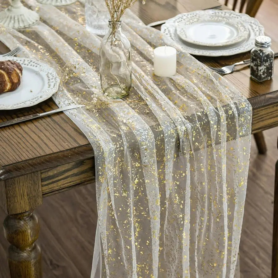 Beige Gold Gauze Table Runner 120 Inch 10Pcs