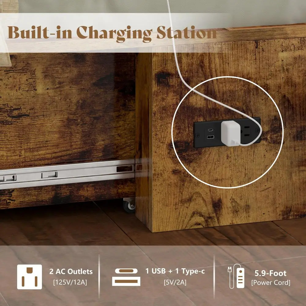 Queen Size Murphy Bed Cabinet with Charging Station and Storage