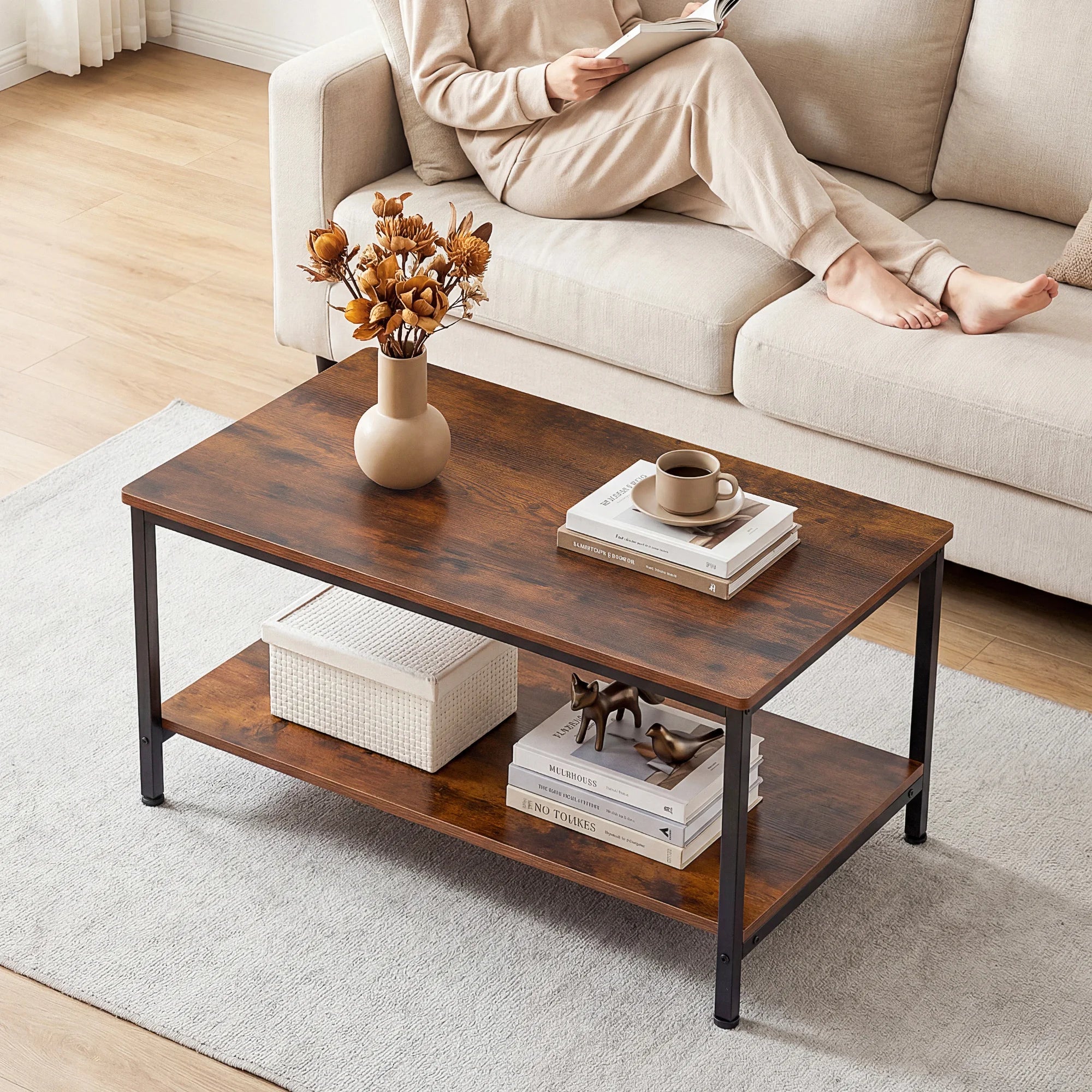 31IN Wood Coffee Table for Living Room 2-Tier