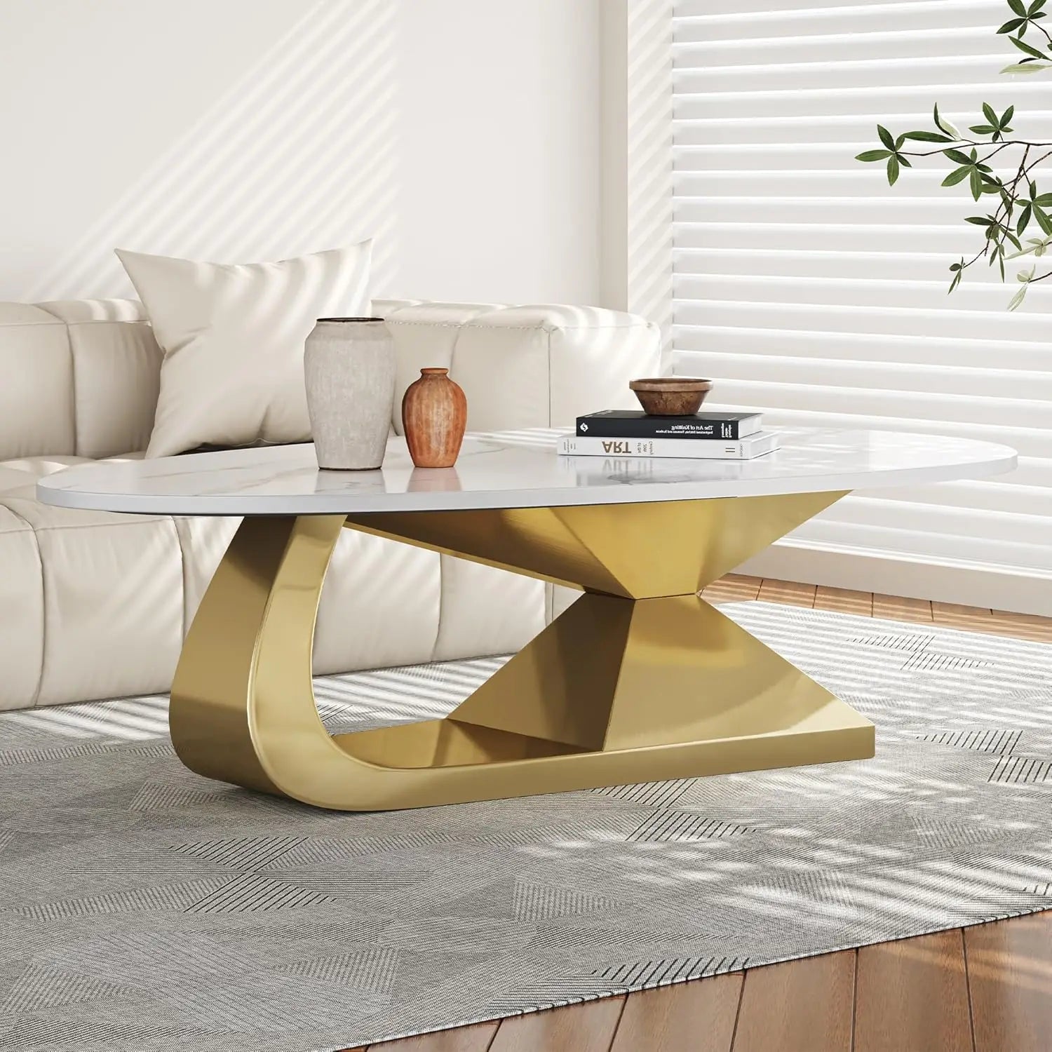 Modern Coffee Table with Silver Stainless Steel Pedestal