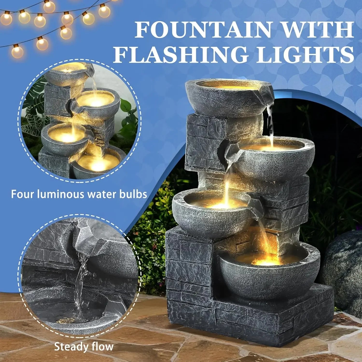 Outdoor Water Fountains with Cascading Bowls
