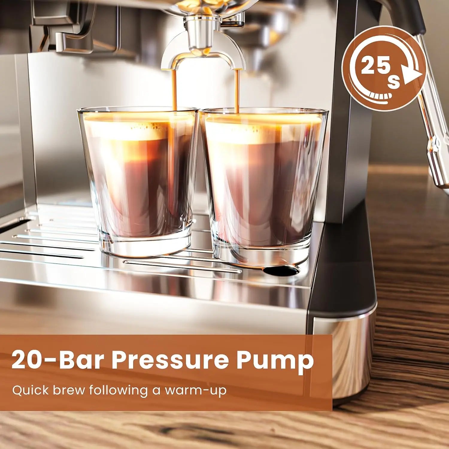 Espresso Coffee Machine with Grinder & Milk Frother Steam Wand,