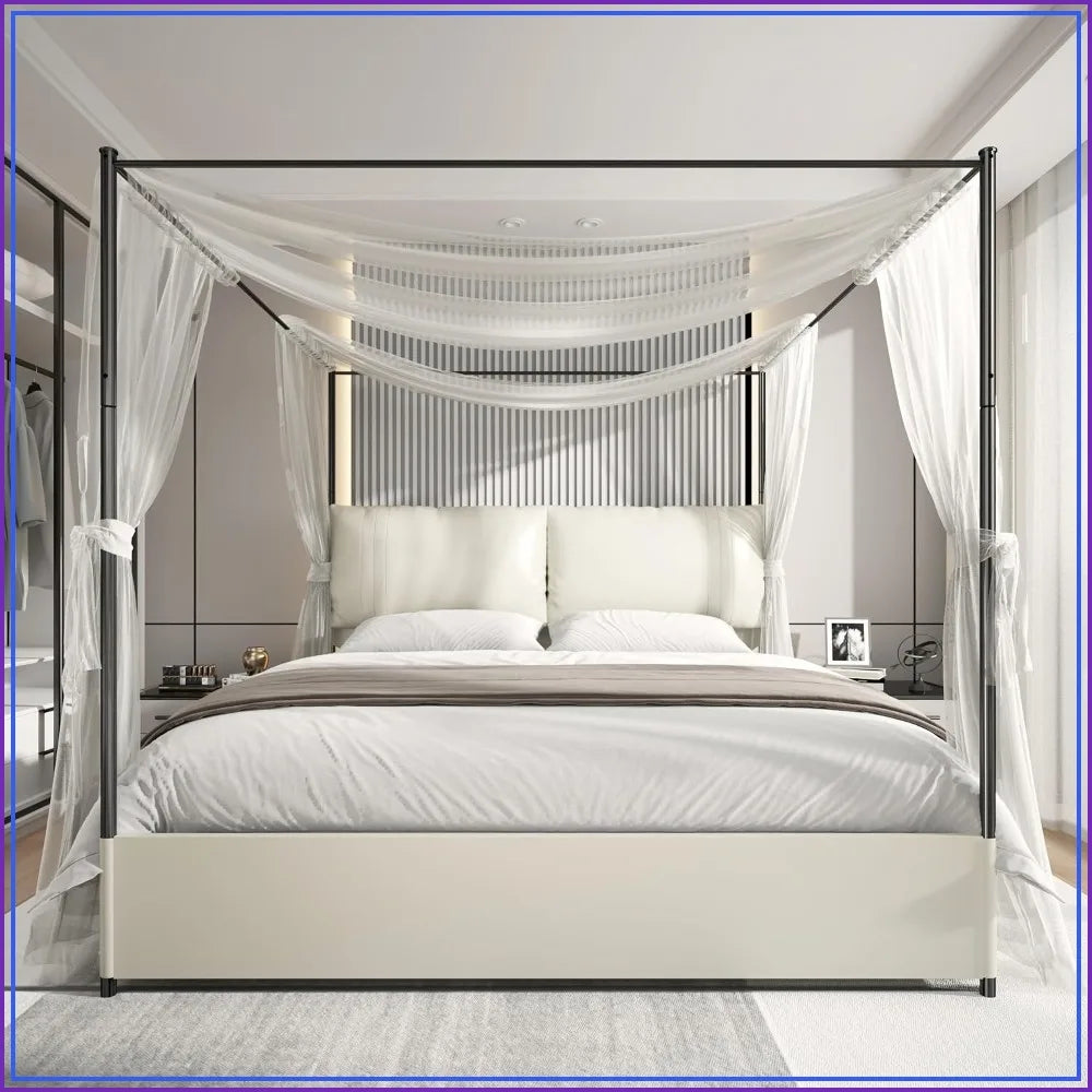 Canopy Bed Frame King Size Upholstered Headboard