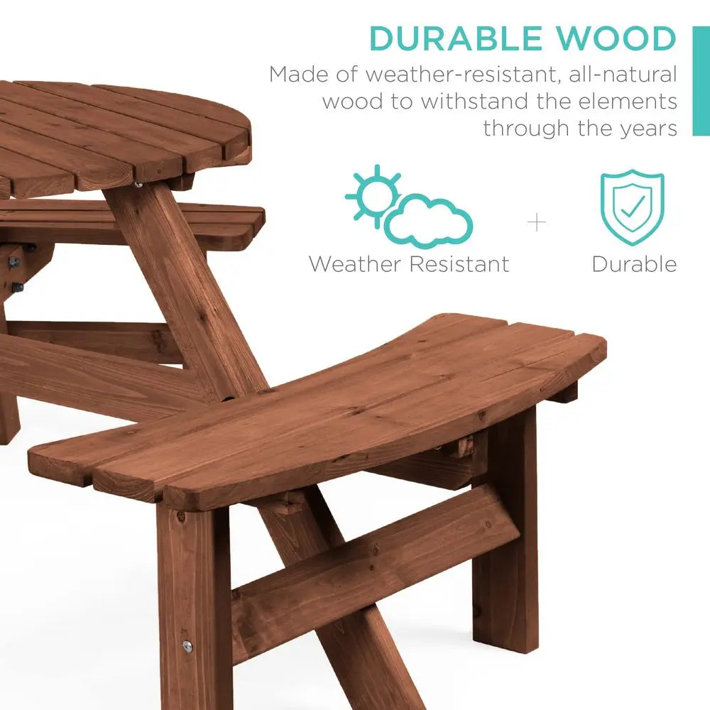 Person Circular Outdoor Wooden Picnic Table for Patio