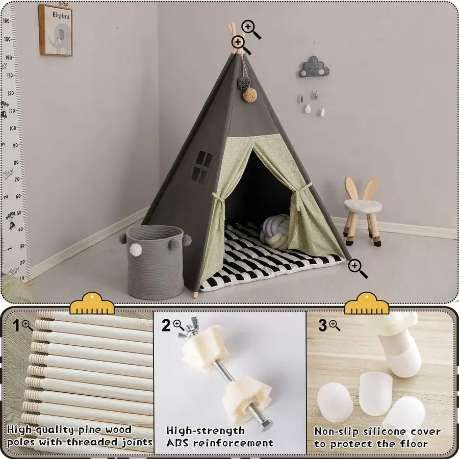 Stripe Padded Mat Foldable Dark Tone Grey Play Tents
