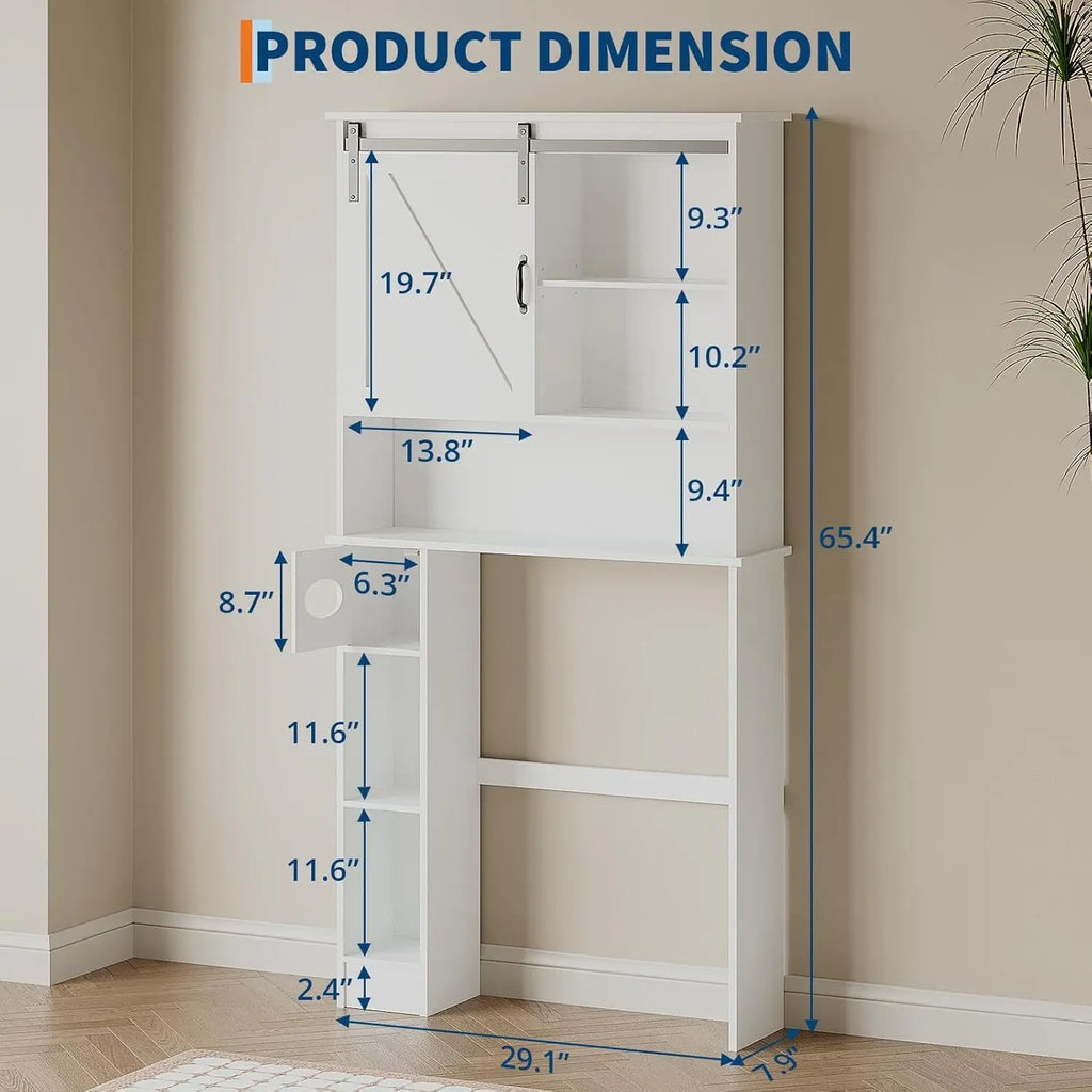 Bathroom Storage Cabinet-Above Toilet Organizer with Sliding Barn Door