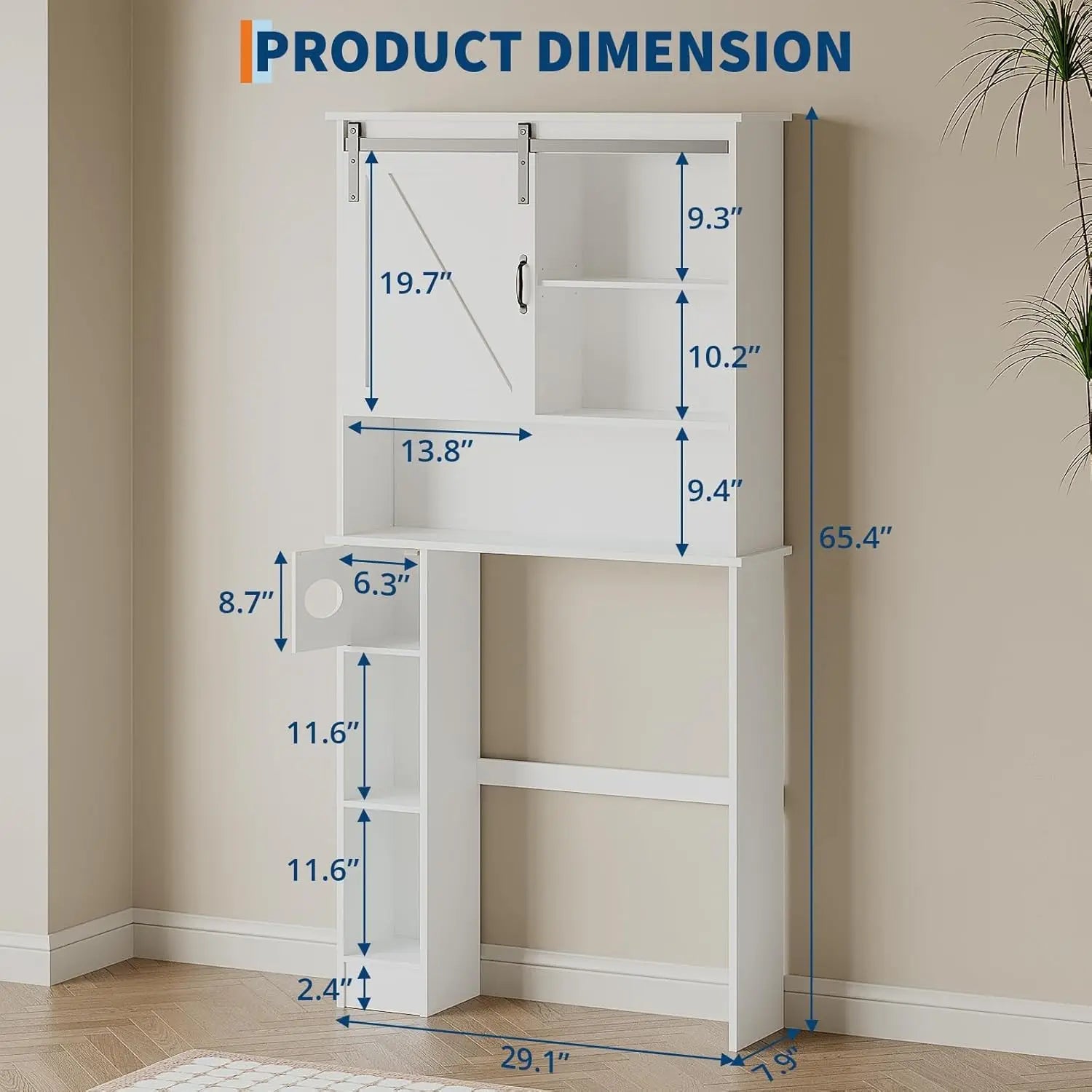 Bathroom Storage Cabinet-Above Toilet Organizer with Sliding Barn Door