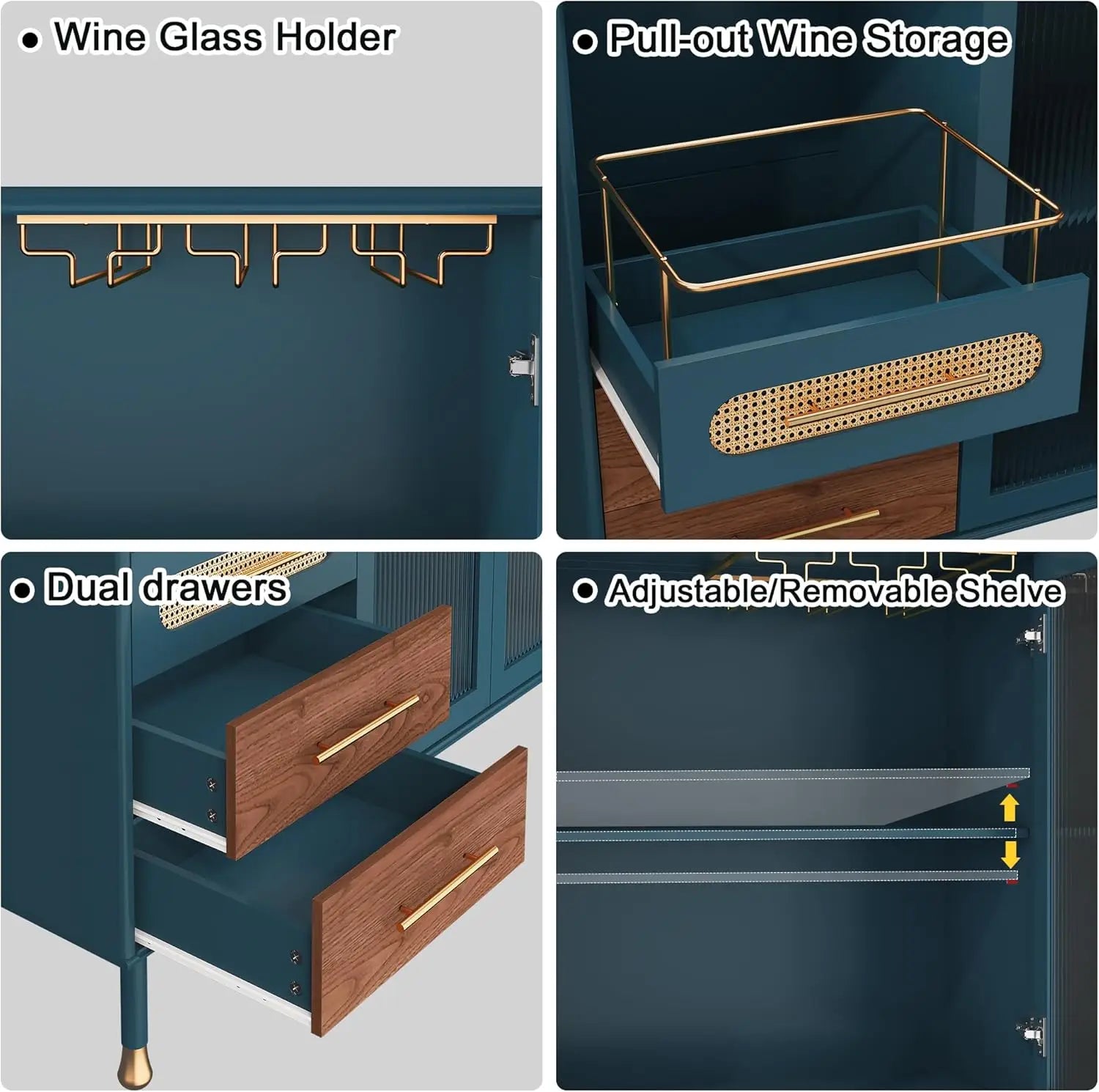 48" Coffee Bar Cabinet with Wine Racks and Drawers