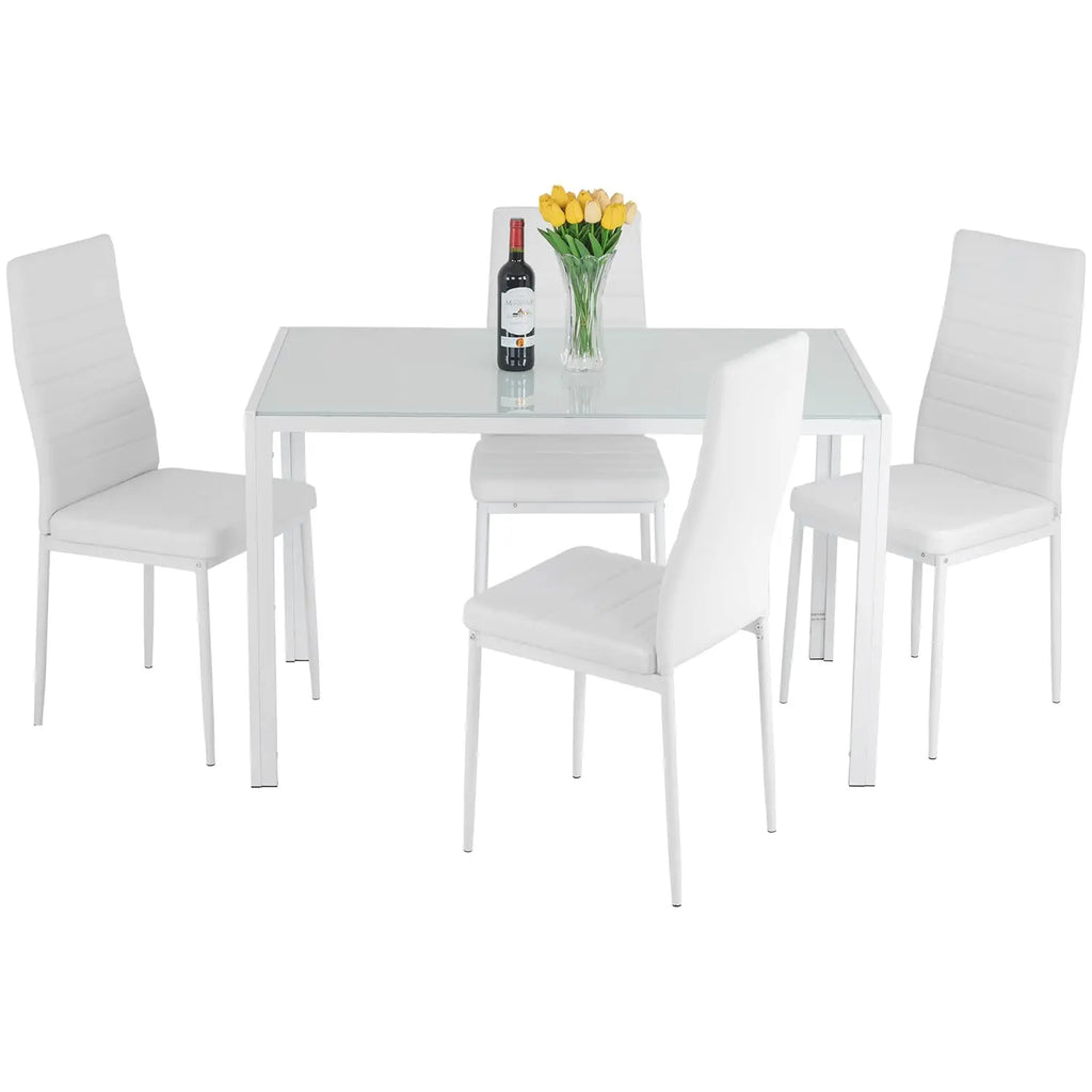 5-Piece Dining Table Set Black Glass Kitchen Table