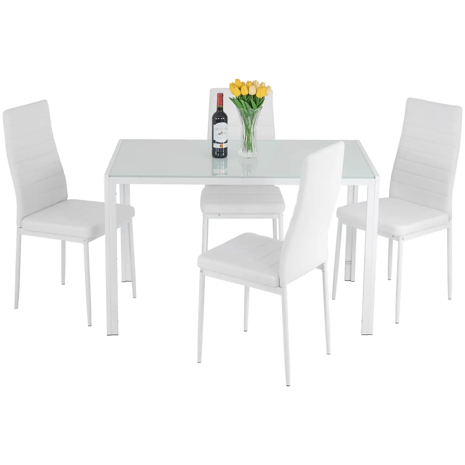 5-Piece Dining Table Set Black Glass Kitchen Table