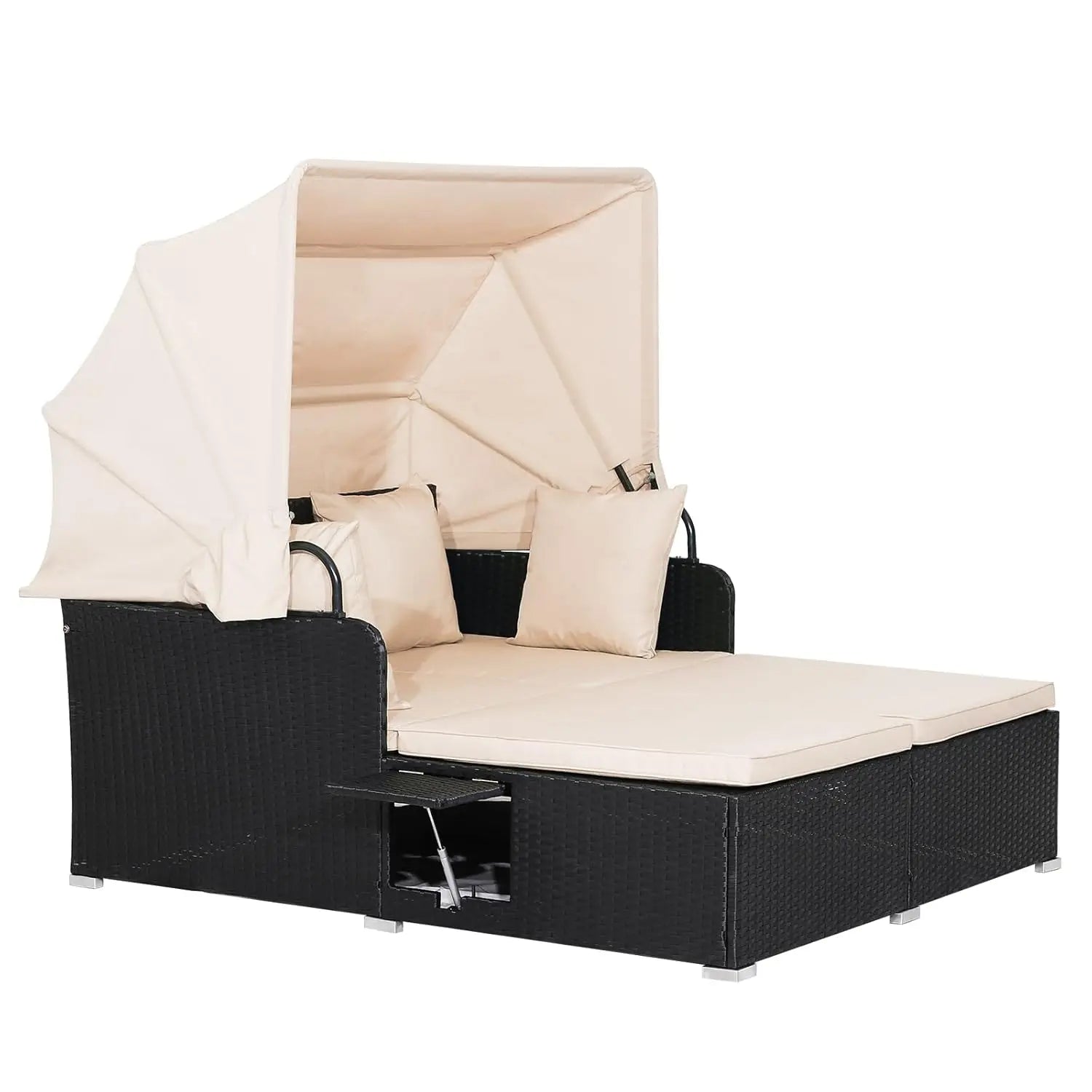 Outdoor Canopy Daybed Rattan Lounge w/Cushions & Pillows