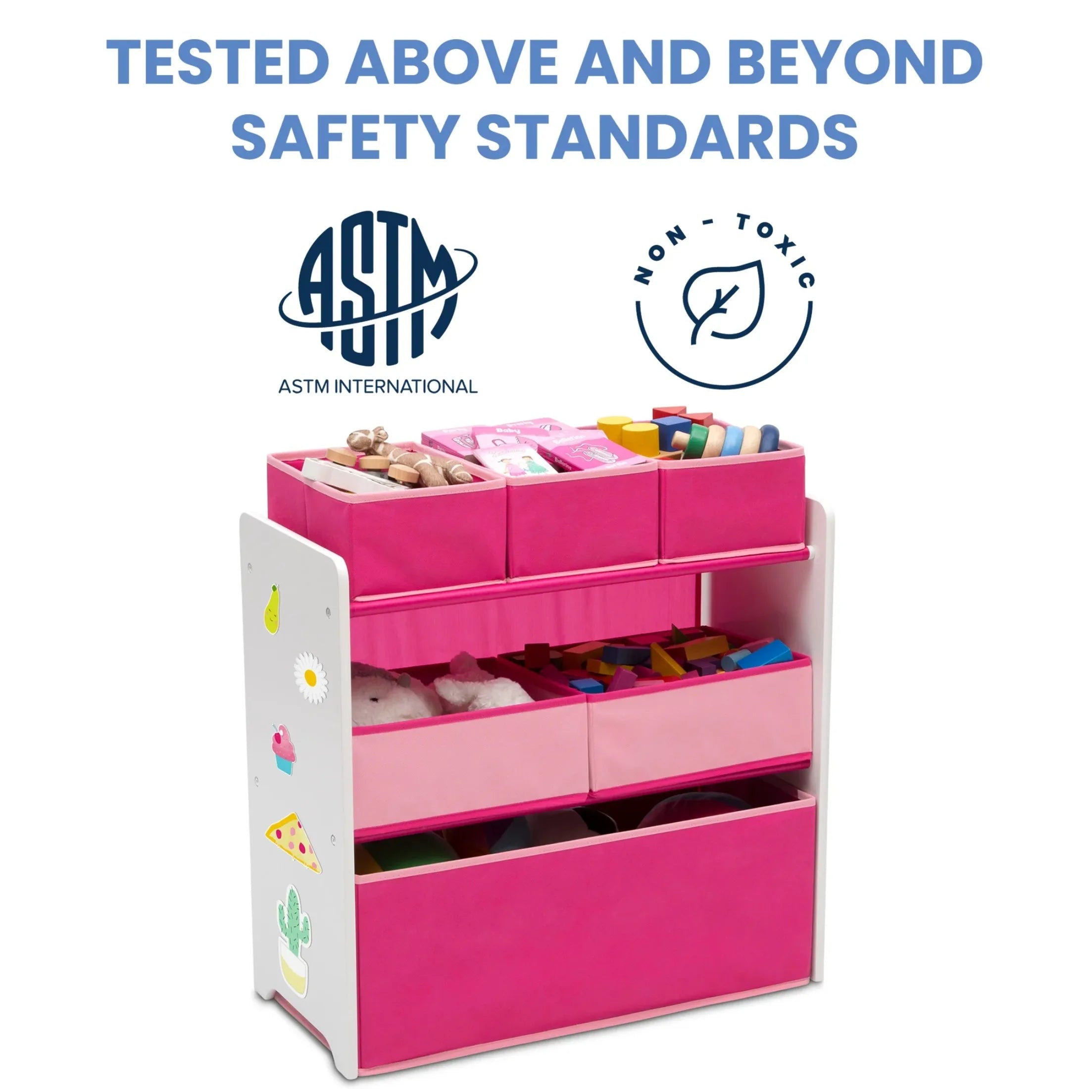 Children 6 Bin Design and Store Toy Organizer, White/Pink