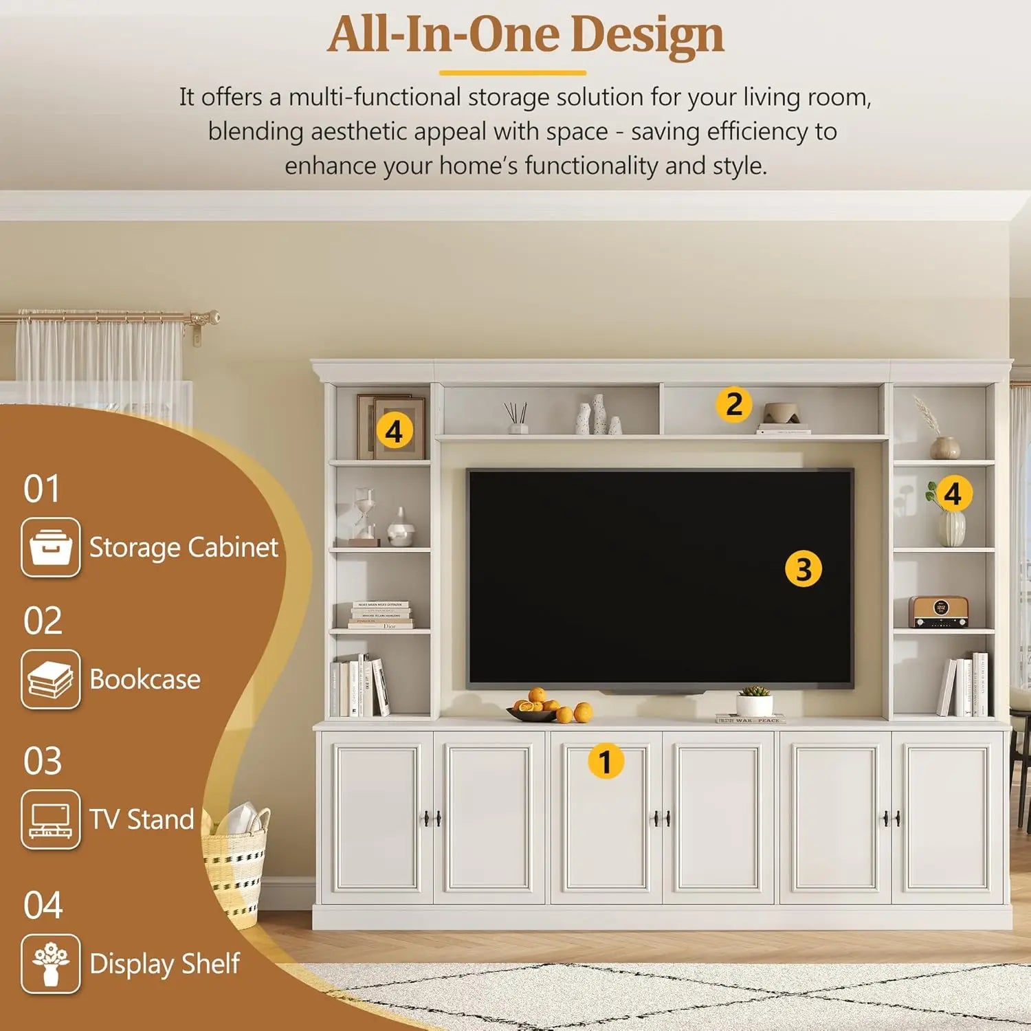 4-Piece Entertainment Center Wall Unit TV Stand Bookshelves