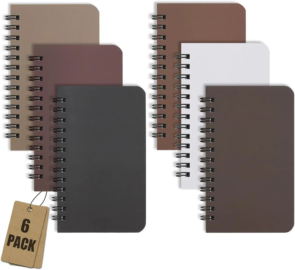 6 Pack Spiral Notebooks, 3x5 Pocket Size