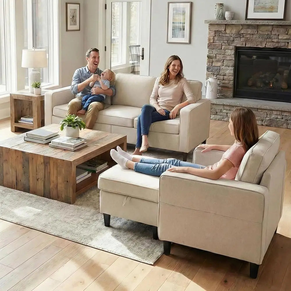 3 Pieces Couch and Chair Set with Ottoman