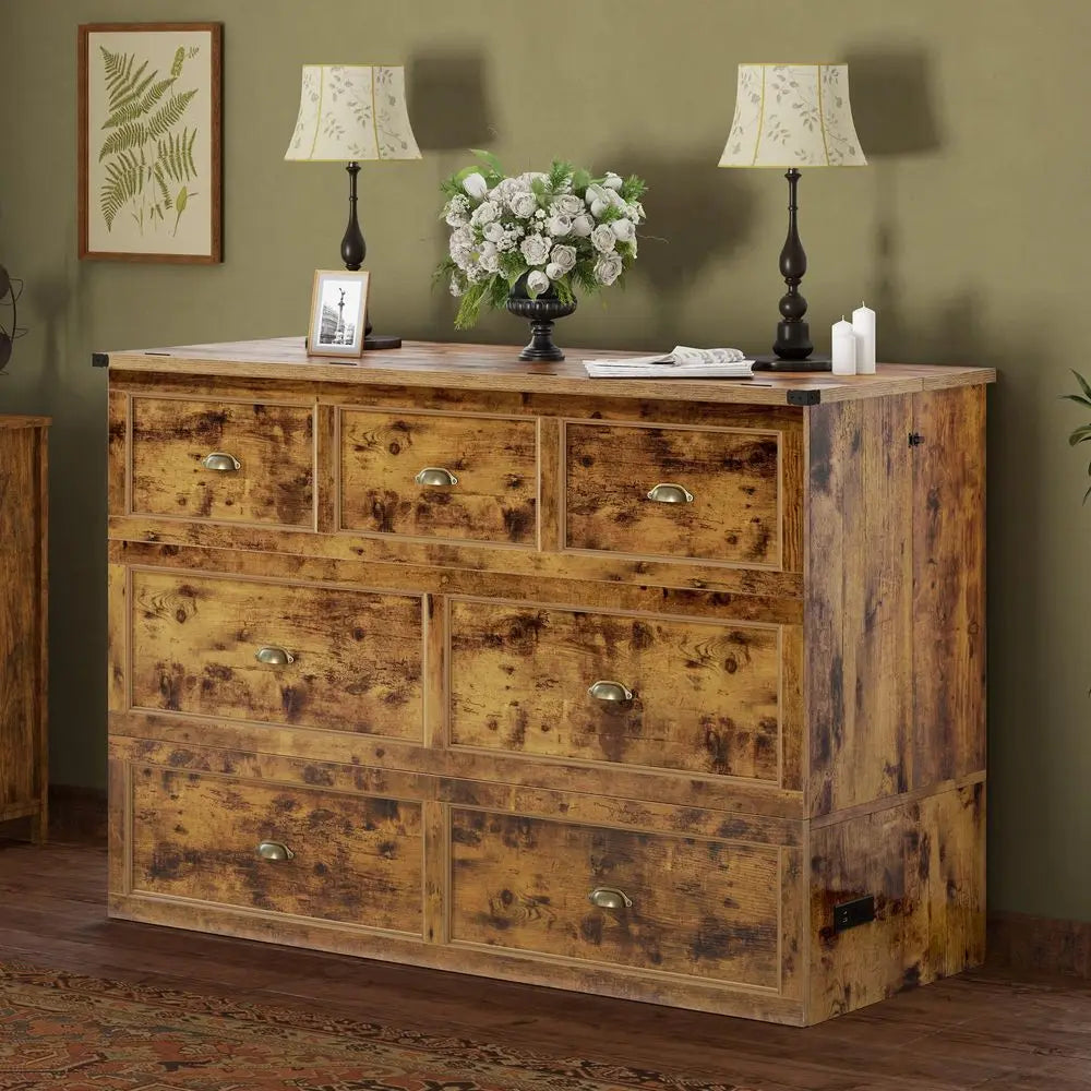 Queen Size Murphy Bed Cabinet with Charging Station and Storage