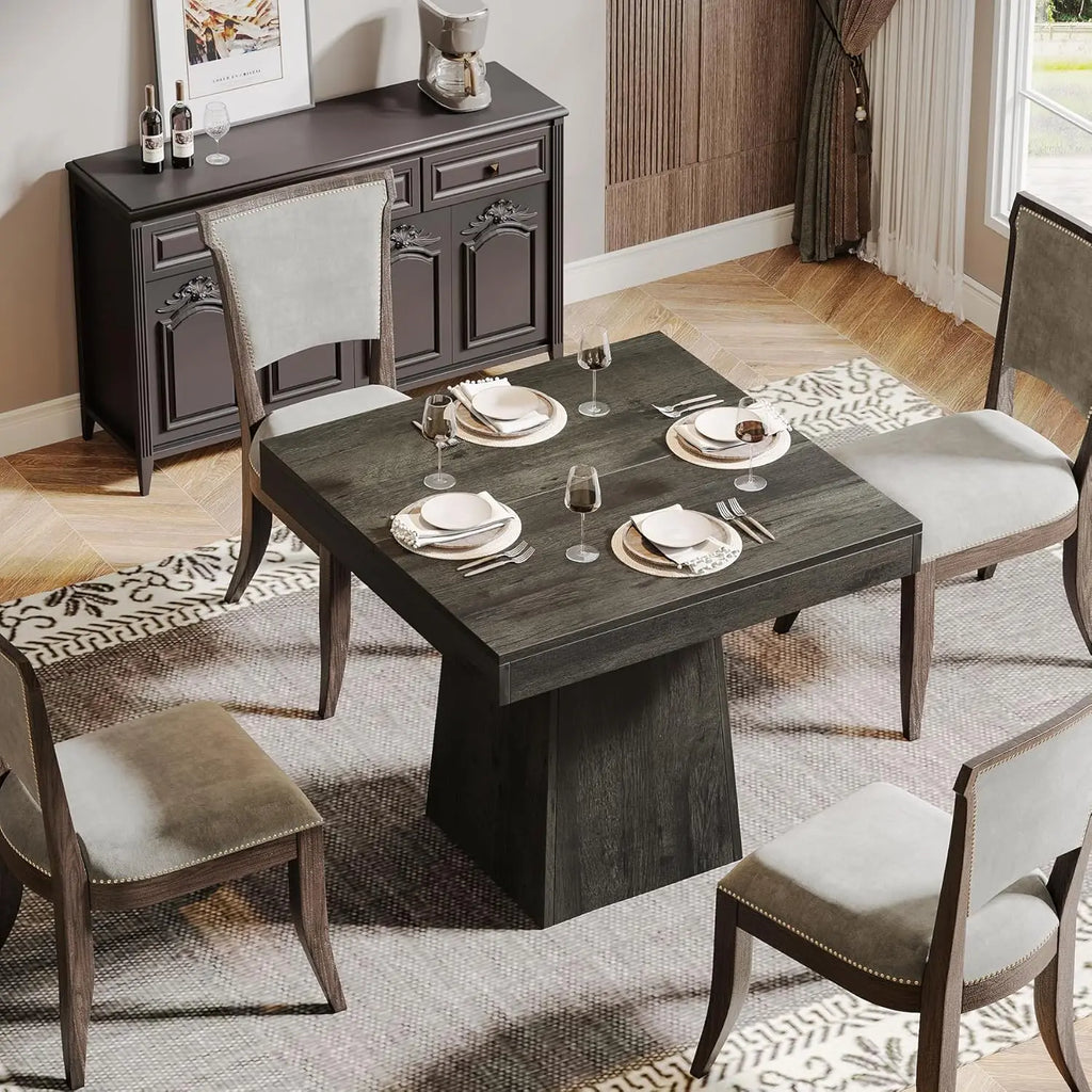 Square Dining Table for 4 with Sturdy Pedestal Base
