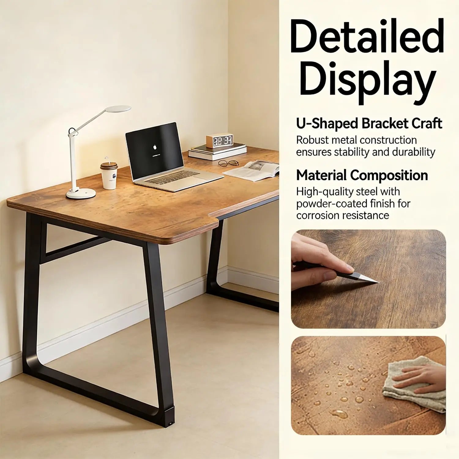 Wood Top Metal Frame Office Computer Desk