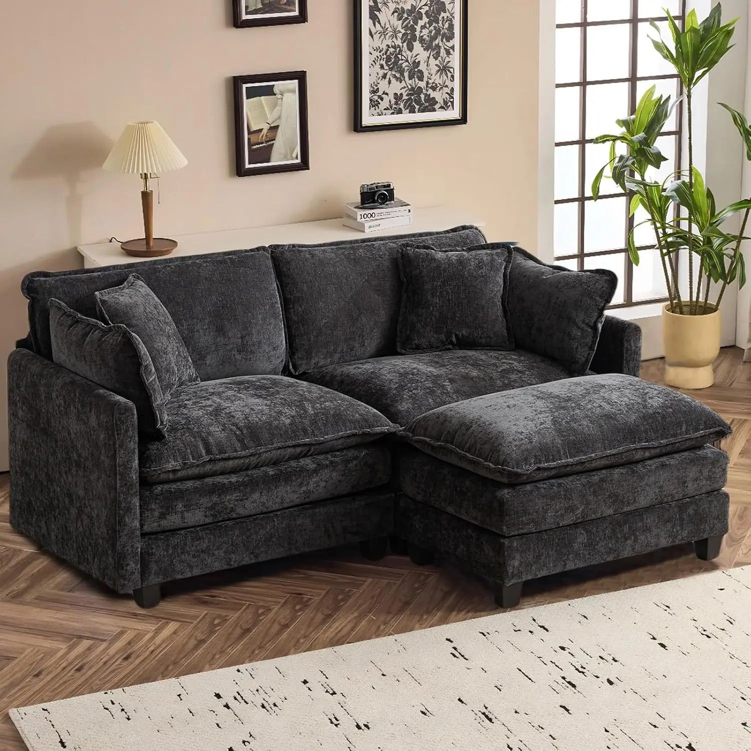 Shaped Modular Sectional Sofa with Ottoman