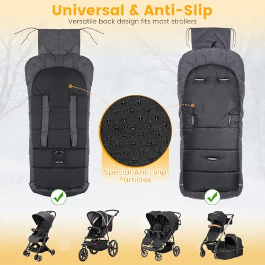 Universal Stroller Footmuff, Winter Baby Bunting Bag for Stroller - Baby Sleeping Bag with Coral Fleece Lining for Cold Weather