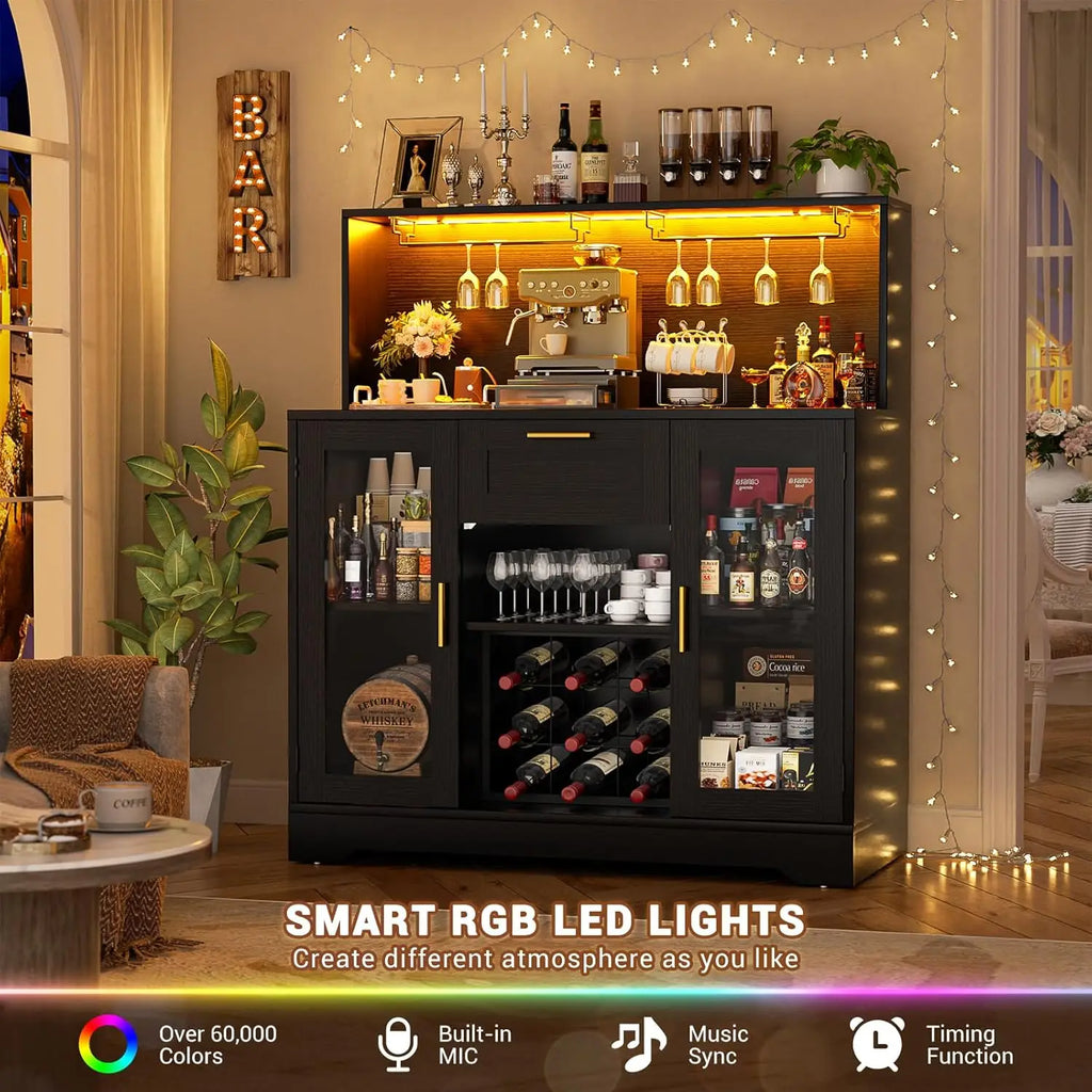 Wine Bar Cabinet with LED Light, Liquor Cabinet