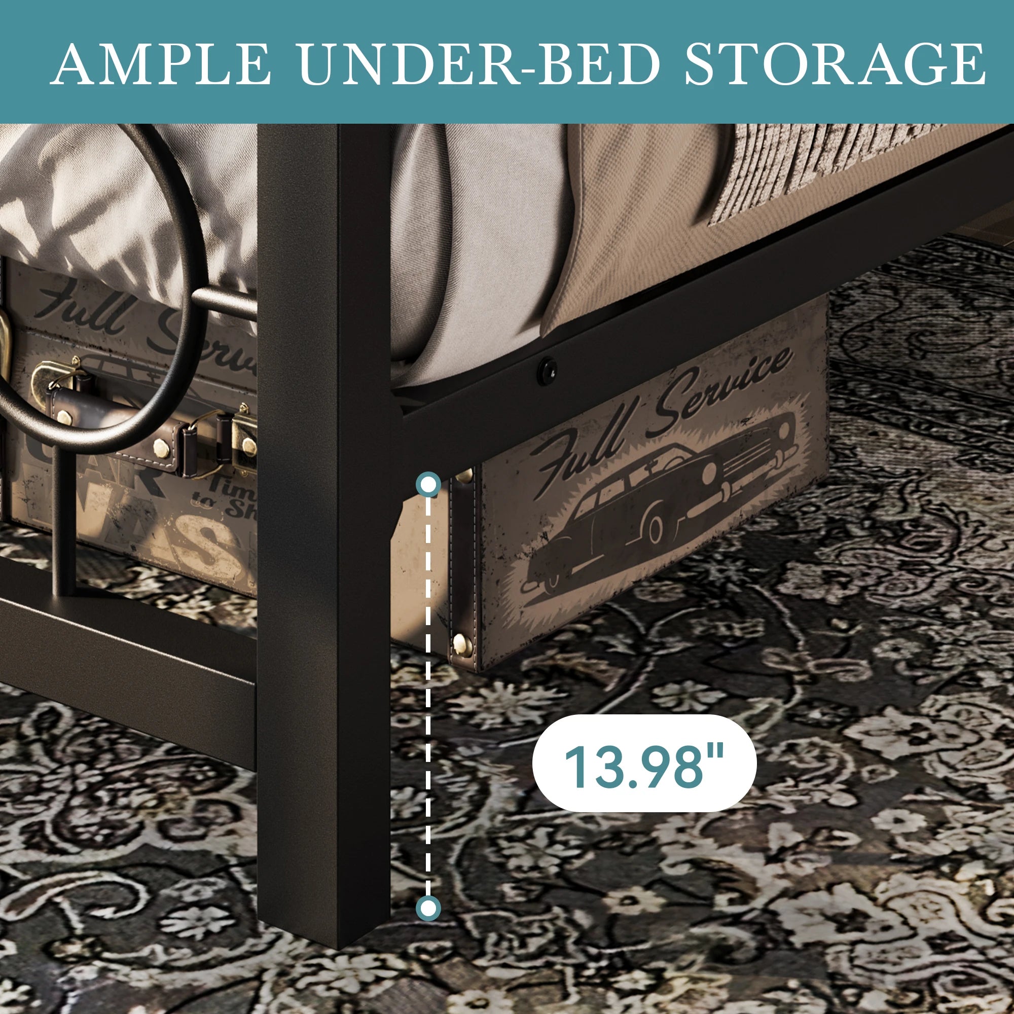 Metal Platform Bed Frame with Vintage Circular Design