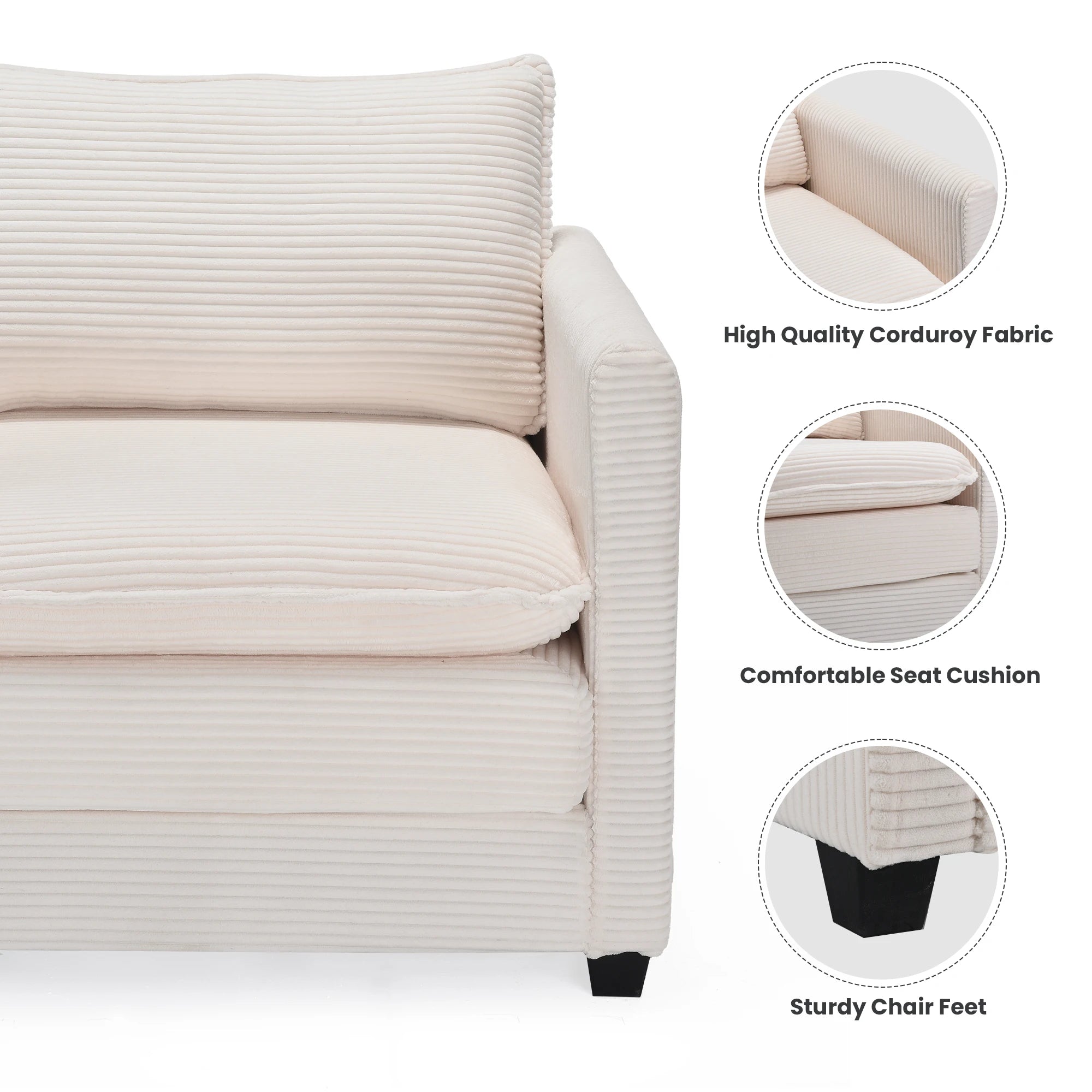 Corduroy Armchair with Ottoman Set, Accent Chair & Footstool, High-Quality Foam, Easy 15-Min Assembly, for Living Room, Bedroom