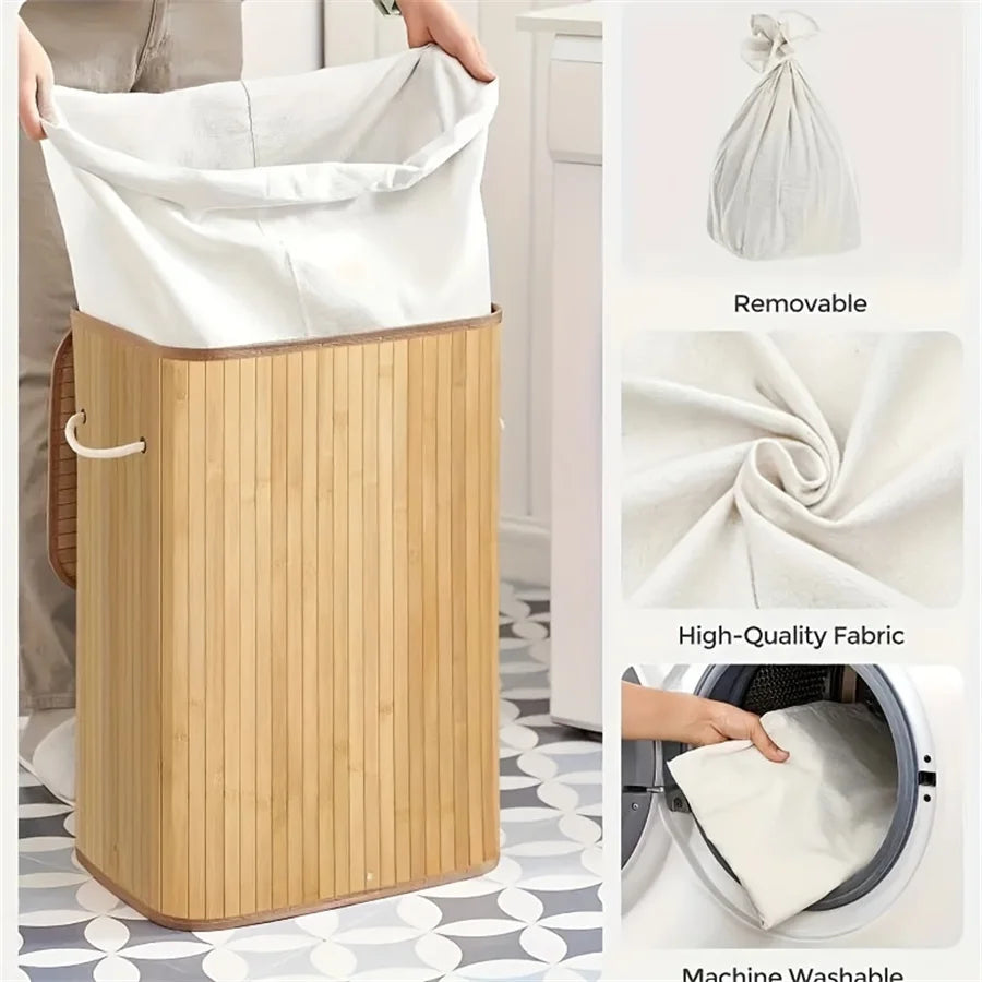 Bamboo Foldable Storage Basket, Large Capacity