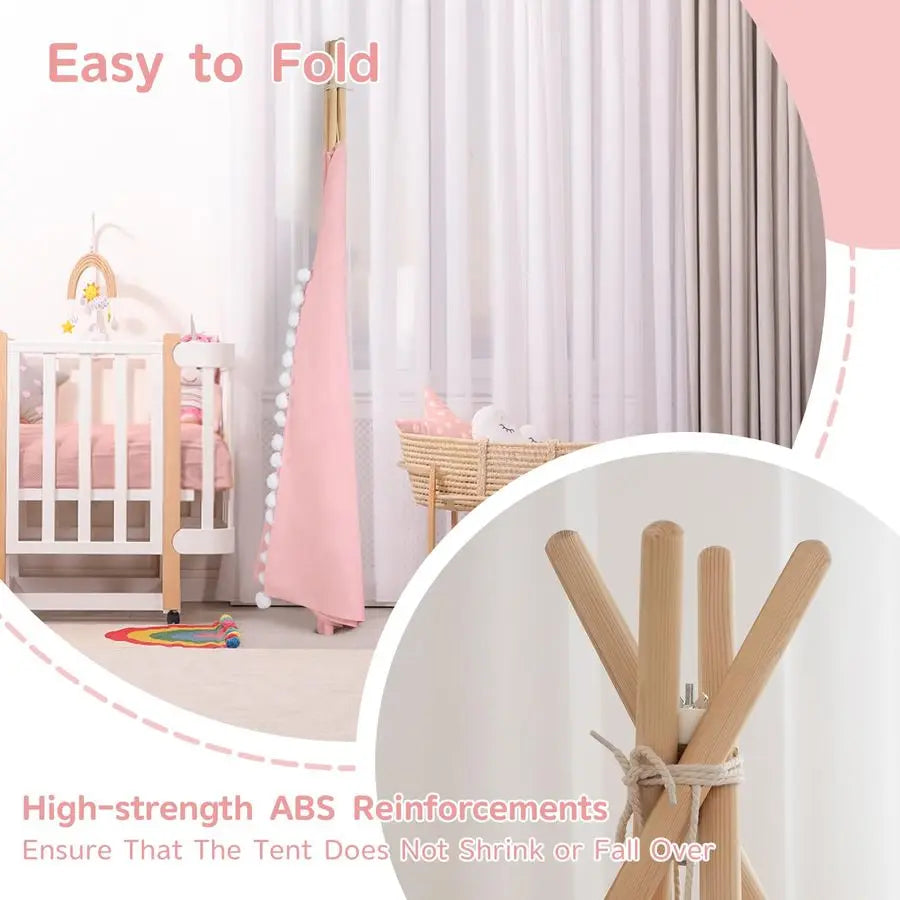 Padded Mat Cotton Canvas Kids Tent with Pompom