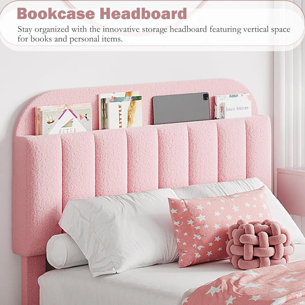 Twin XL Bed Frame with Bookcase Headboard