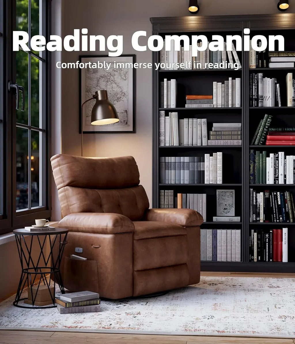 Garvee Manual Recliner Chair Sofa PU Leather, Comfortable 135° Reclining Armchair with Foldable Telescopic Armrests, Wide Seat 56cm, Living Room Lounge Chair Retro