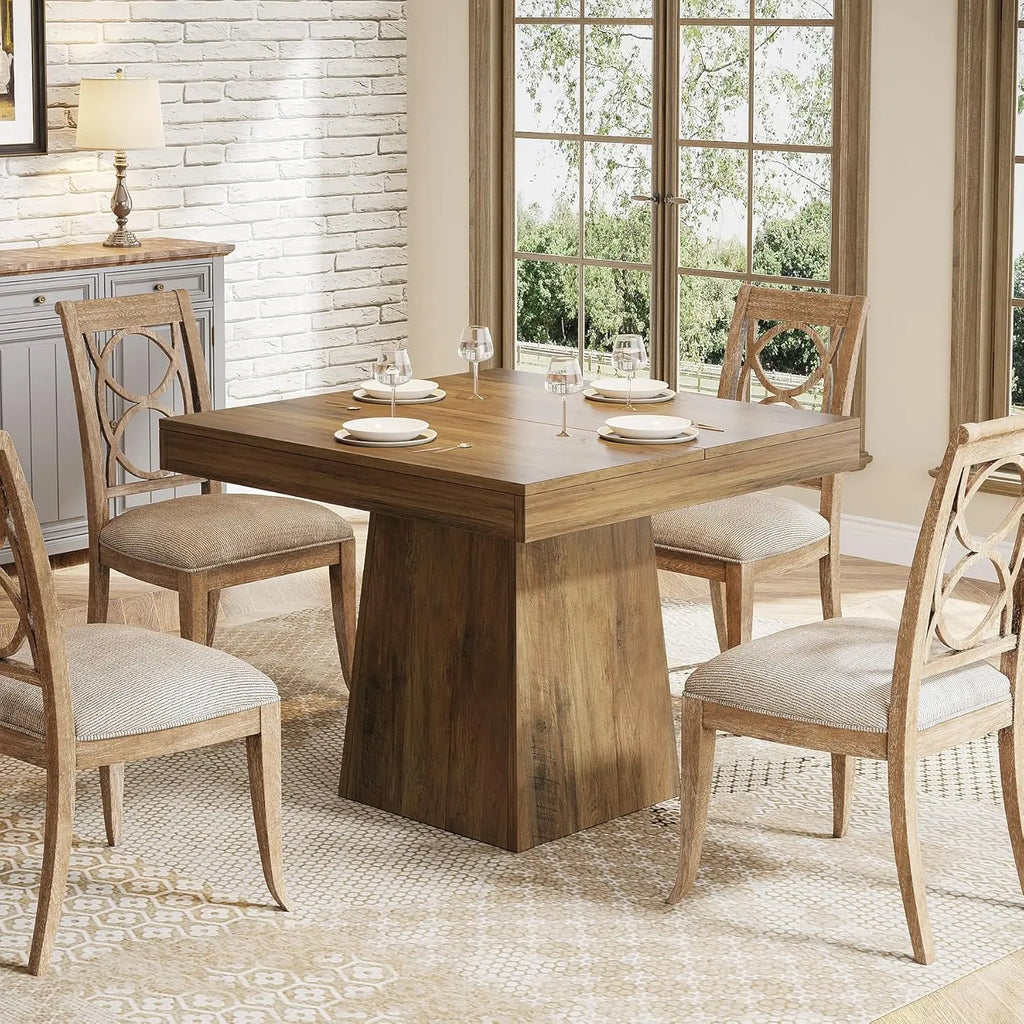 Square Dining Table for 4 with Sturdy Pedestal Base