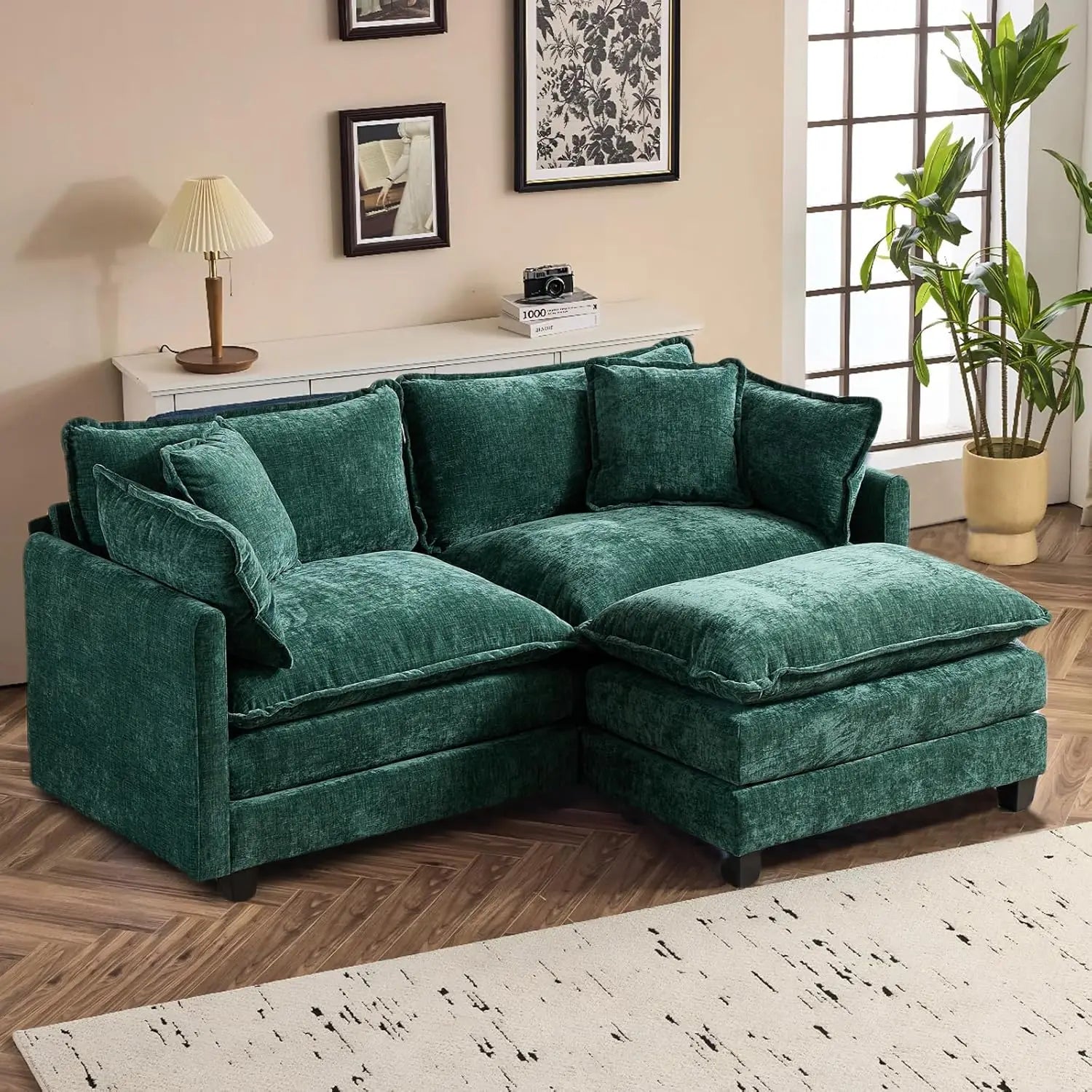 Shaped Modular Sectional Sofa with Ottoman