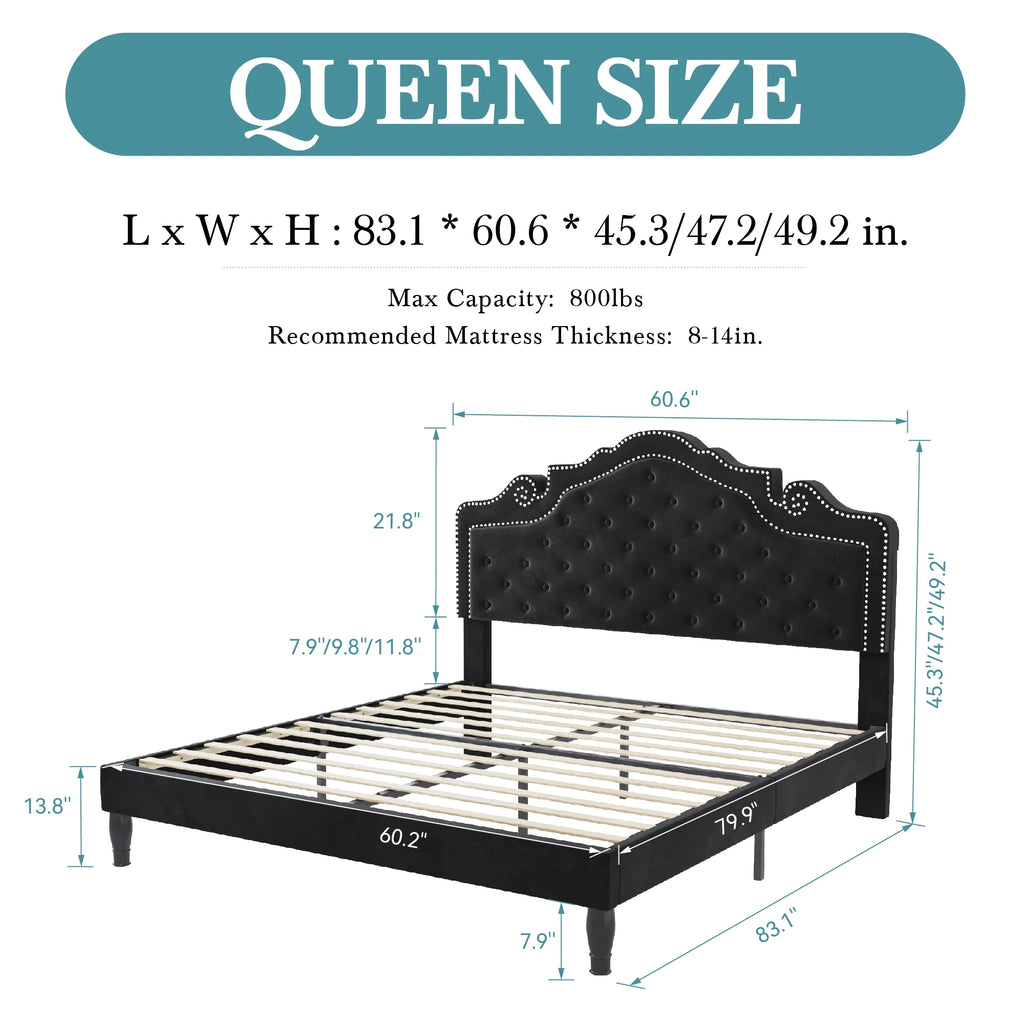 Full/Queen/King Size Velvet Bed Frame