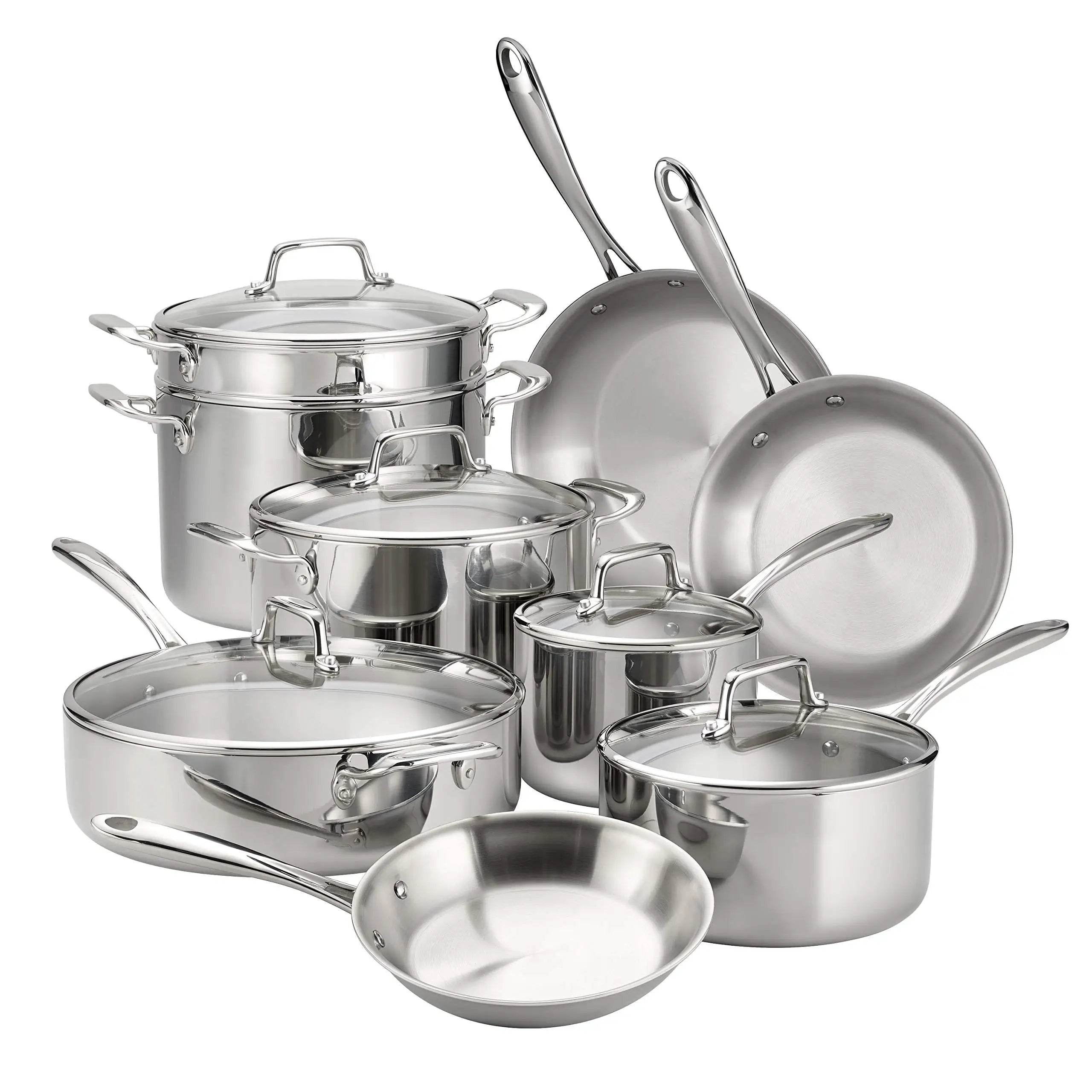 Tramontina Tri-Ply Clad Stainless Steel Cookware Set with Glass Lids, Pots and Pans Kitchen Set, Induction-Ready