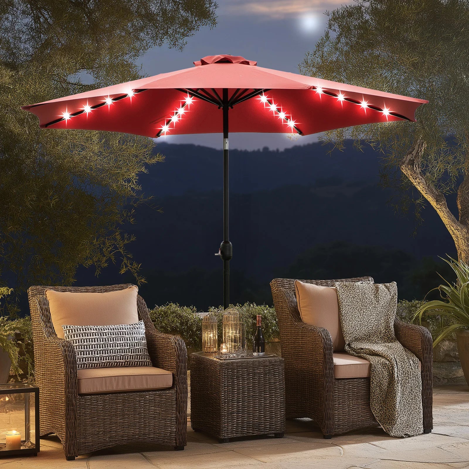 10FT Solar Patio Umbrella with 32 LED Lights