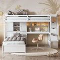 Bunk Bed Twin Over Twin with Desk Storage Compartments Shelves,