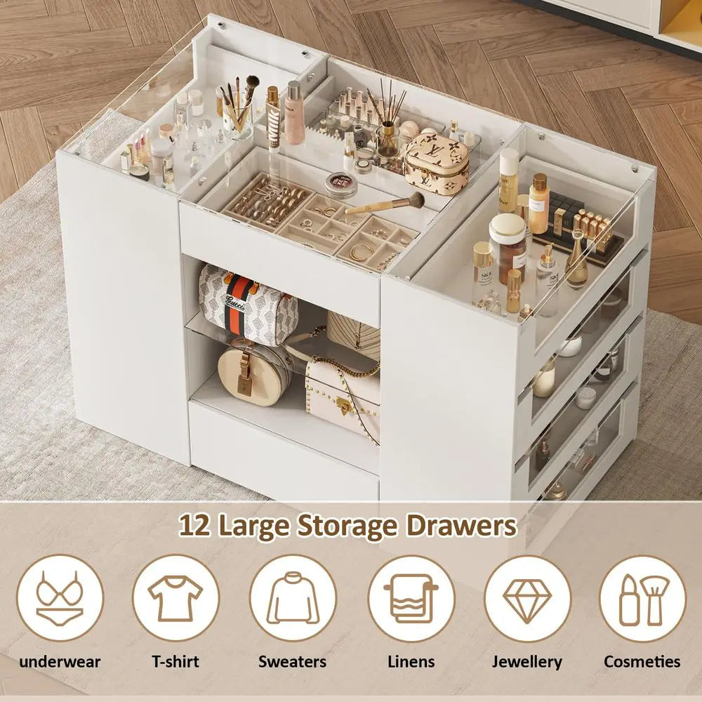 Closet Island with Drawers, Wardrobe Armoire Bedroom Island, Glass
