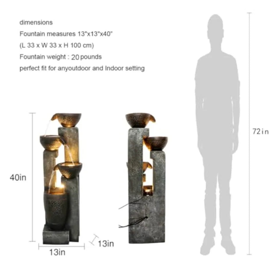 Water Fountain Outdoor Decor, 4-Tier Crocks
