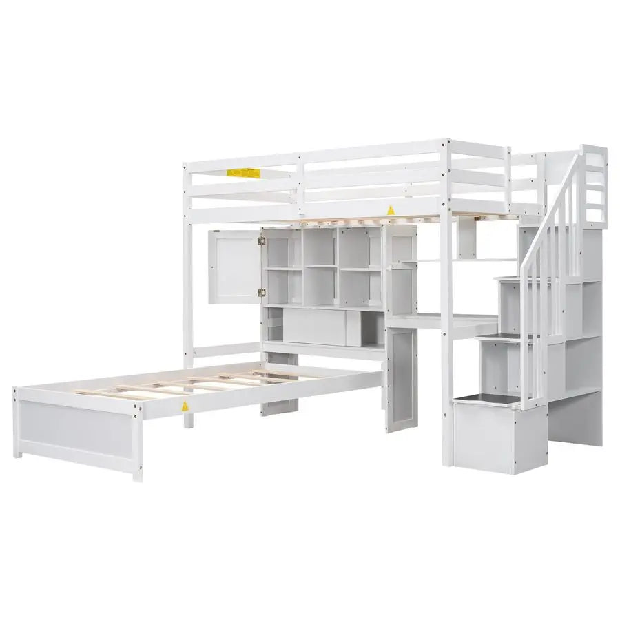 Bunk Bed Twin Over Twin with Desk Storage Compartments Shelves,