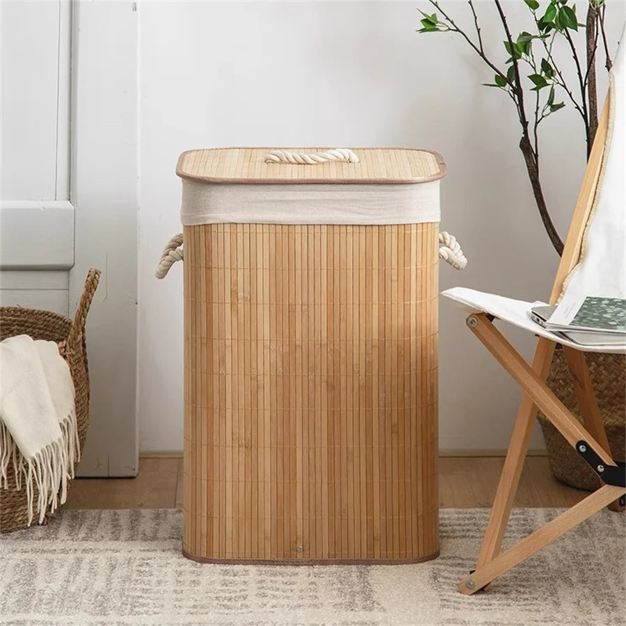 Bamboo Foldable Storage Basket, Large Capacity