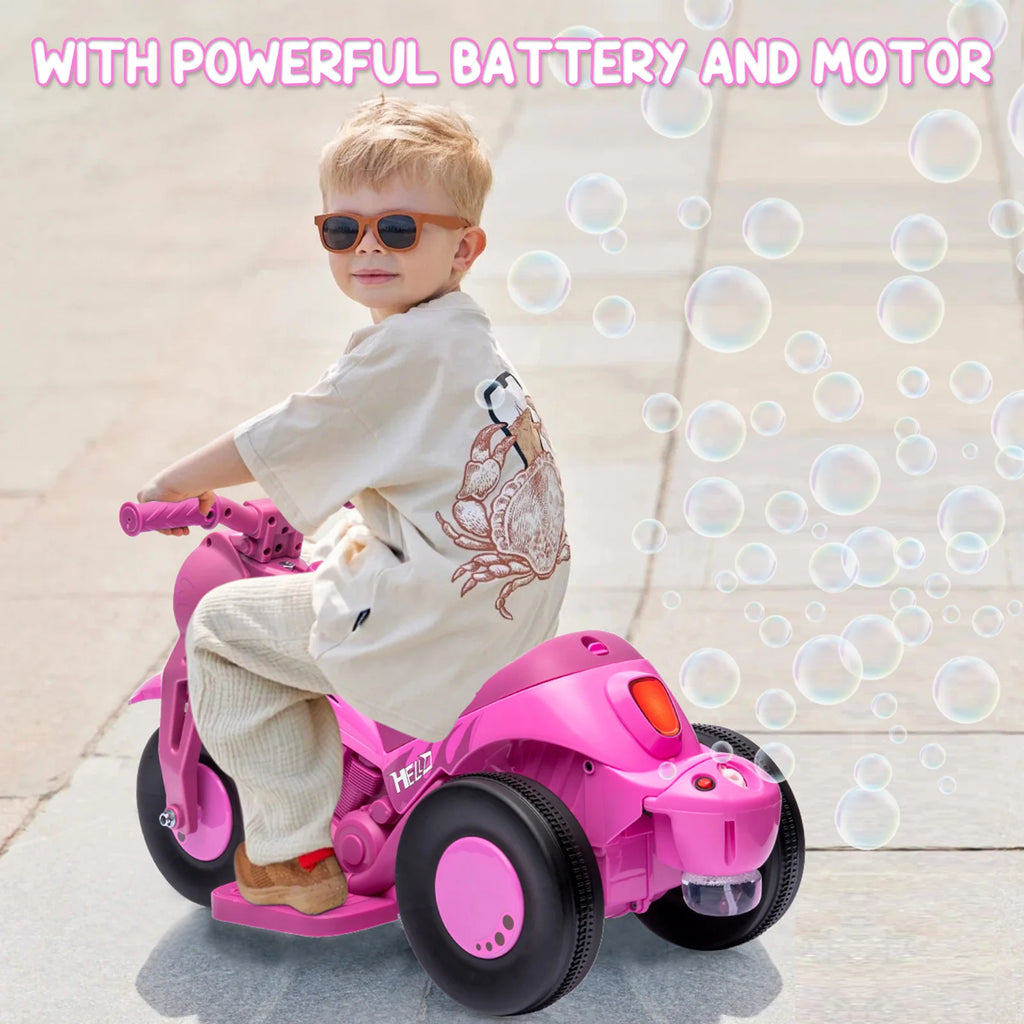 Kids Ride-On Bubble Car 6V Battery-Powered Electric Motorcycle with Led Headlights, Music, Motorbike Toy Gift for Toddlers 3+