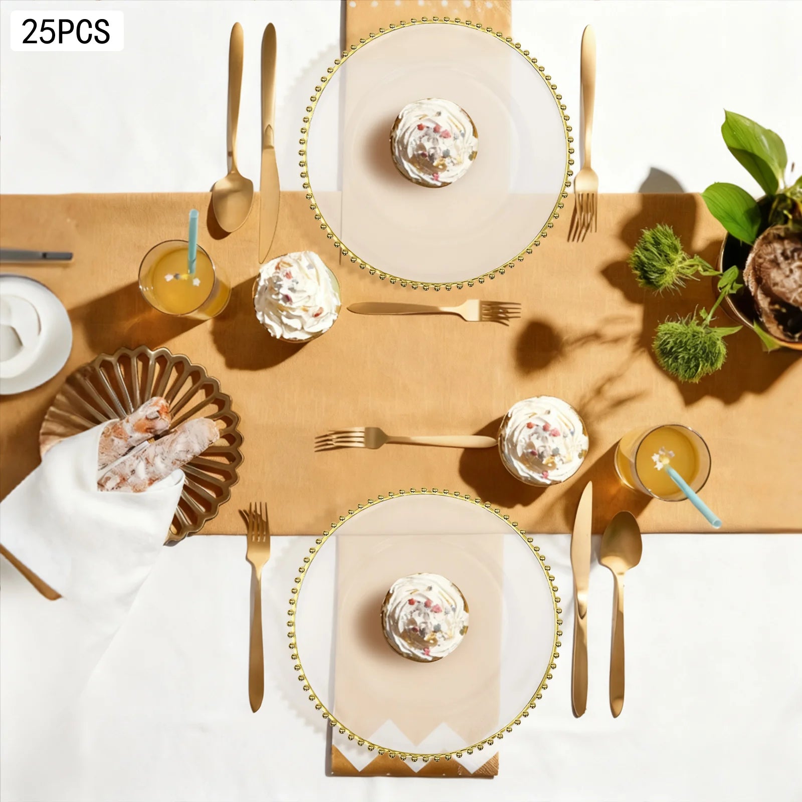 Luxury Gold Beaded Rim Charger Plates 25Pcs