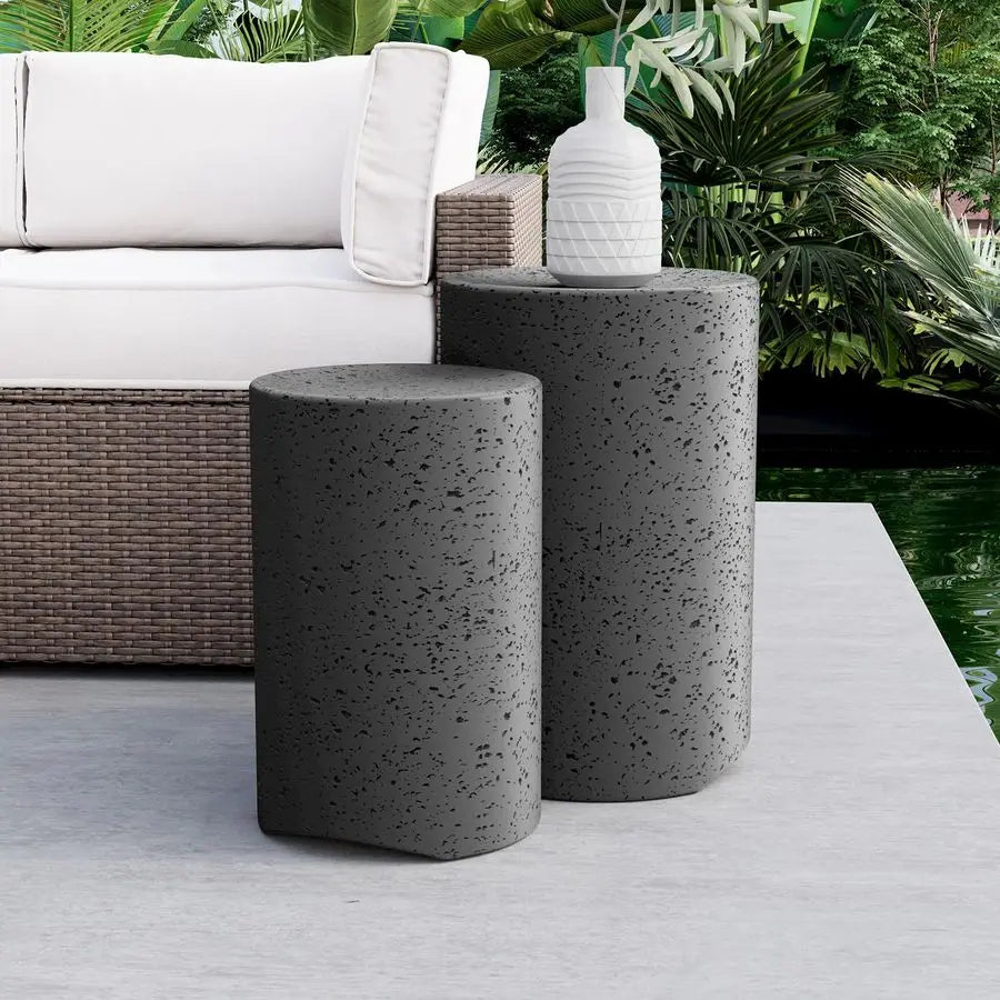 Concrete Outdoor Side Table, Set of 2 Round End Tables