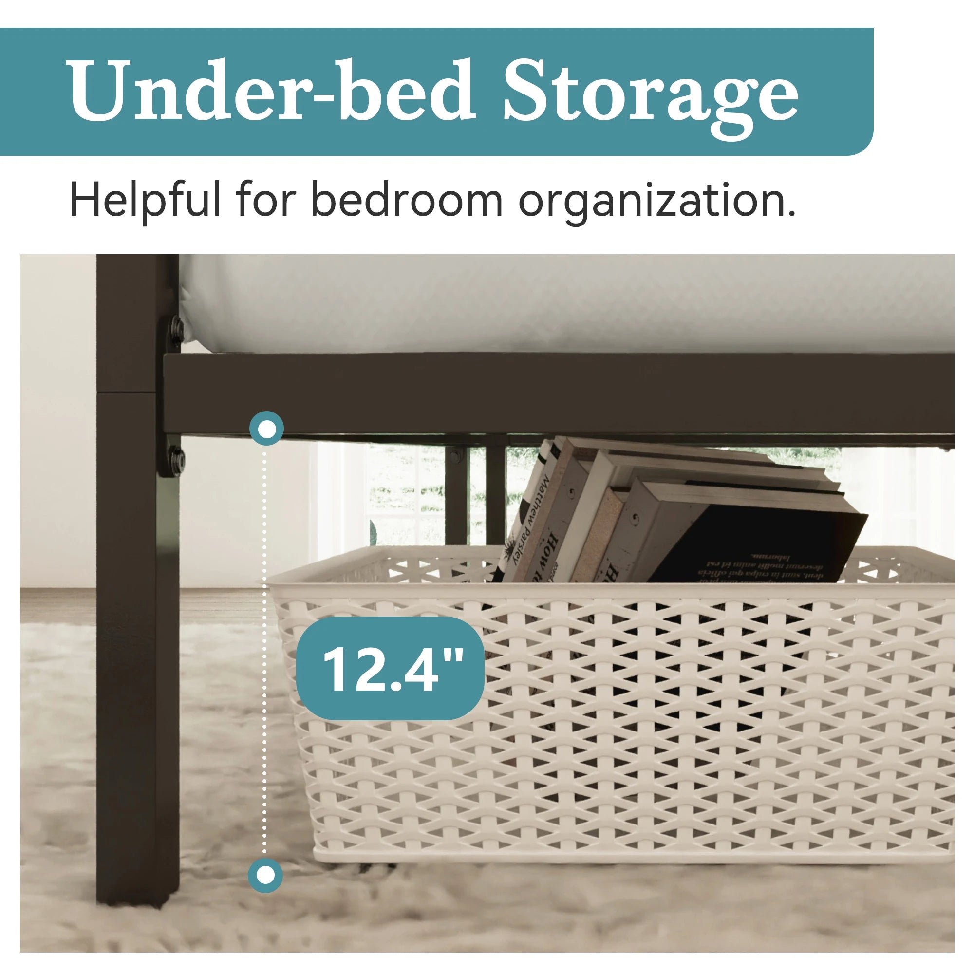HOOMIC Canopy Bed Frame, 4-Poster, 3-Metal Crossbar,