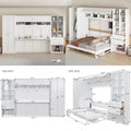 Queen Size Horizontal Murphy Bed with Desk, Folding Murphy Bed Cabinet with Wardrobe Storage Drawers and Shelves, Hideaway Wall