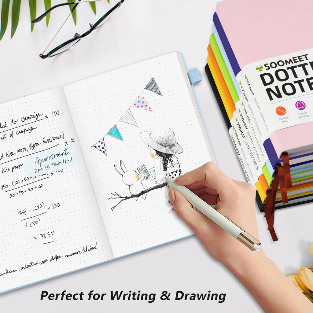 Hardcover A6 Dot Grid NoteBook Retro Blue Bandage Design Compact Portable Mini Notebook for Notes Sketching for Offices School